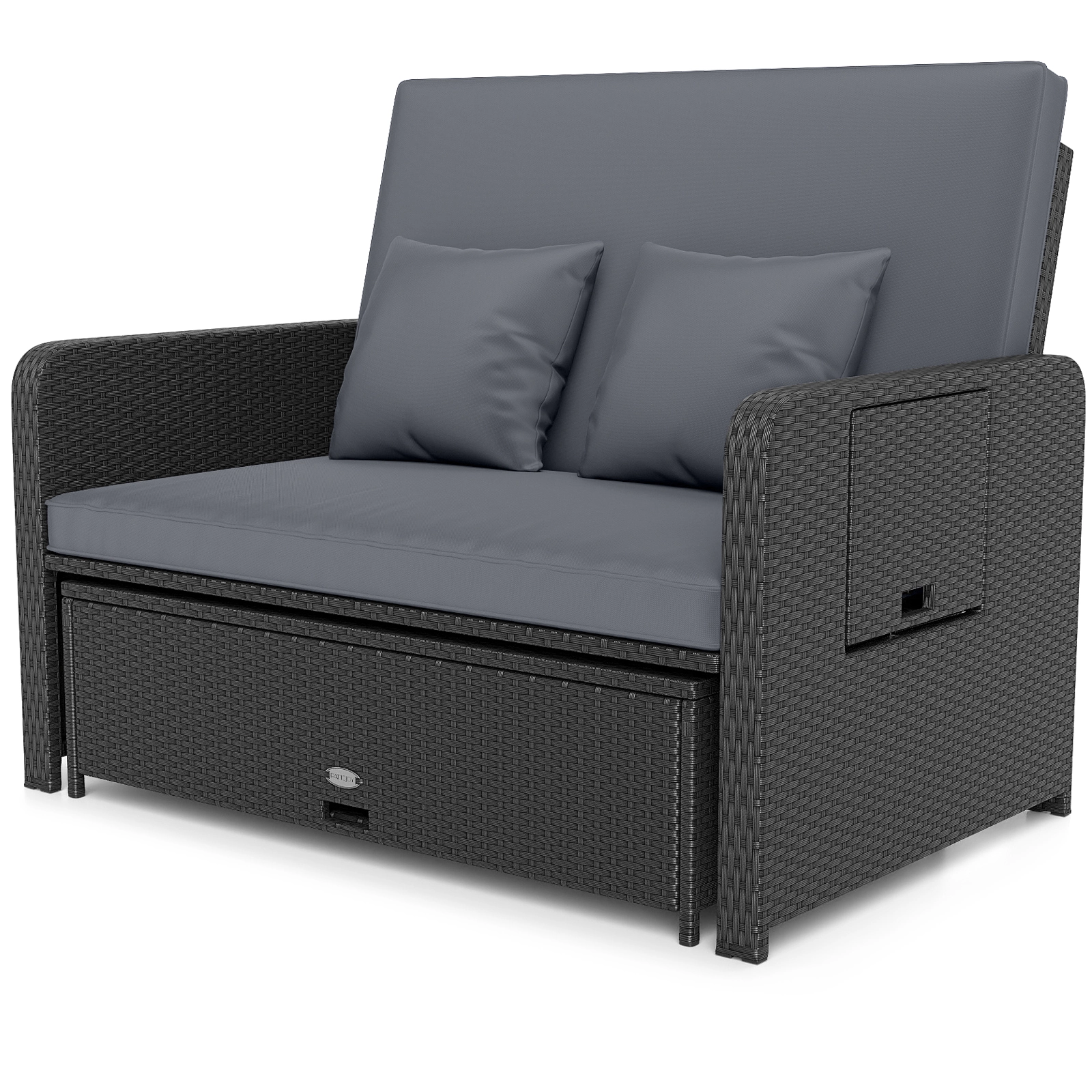LJG PE Wicker Outdoor Daybed with 4-Level Adjustable Backrest and Storage Ottoman
