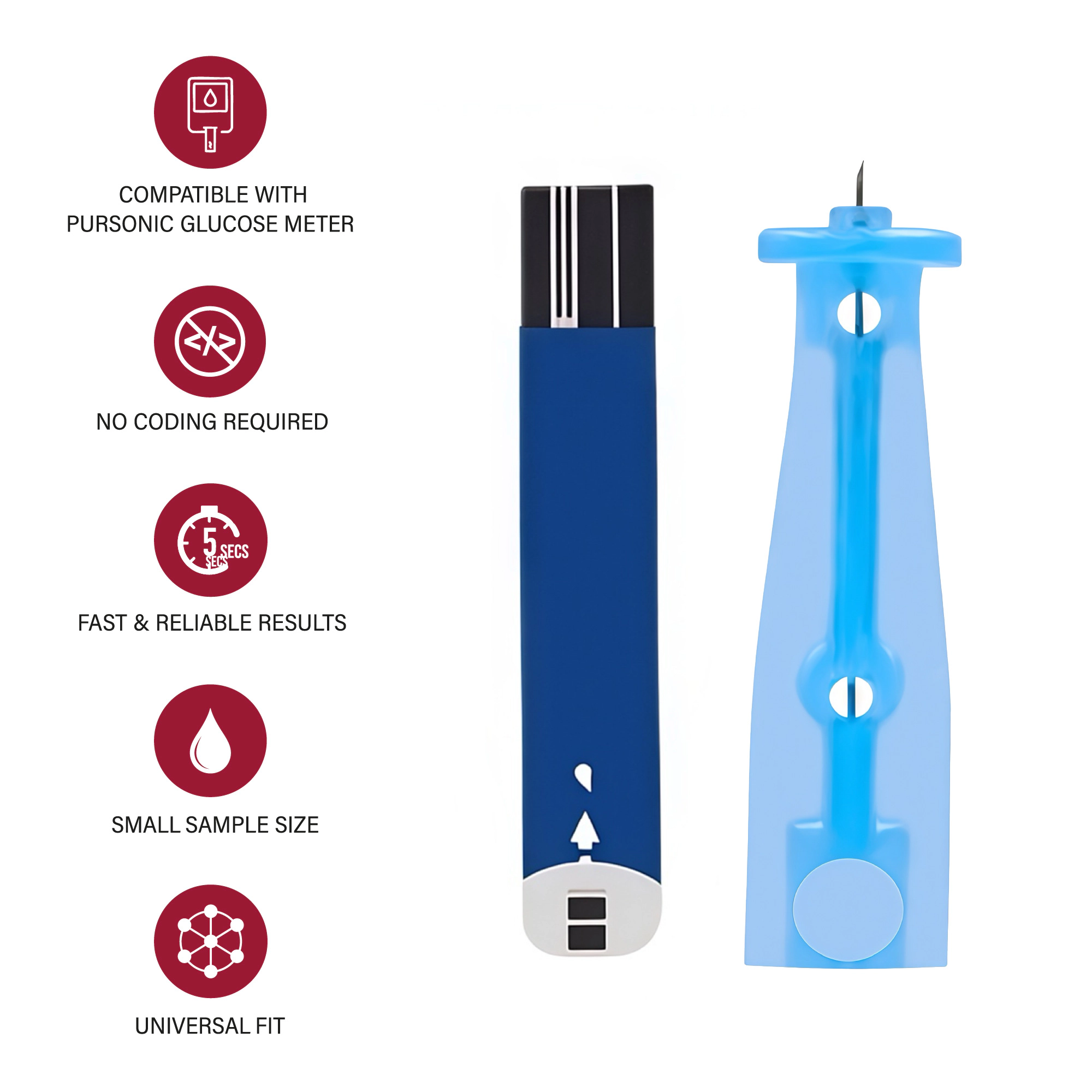 Pursonic Unisex Diabetes Care Refill Kit: Blood Glucose Test Strips & Sterile Lancets (50 Test Strips + 50 Lancets)