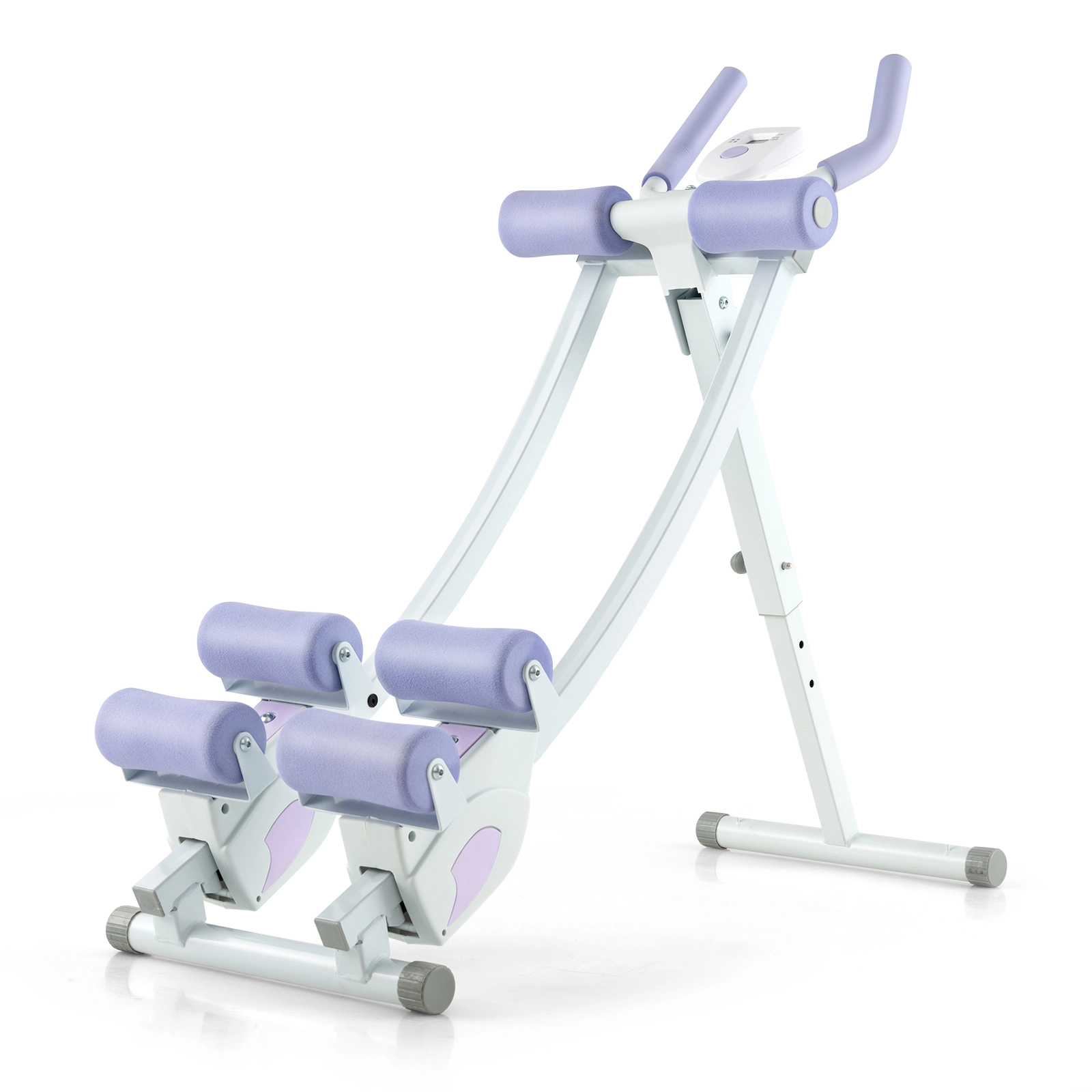 SUGIFT 4-Height Adjustable Folding Ab Machine with LCD Monitor and 145-Degree Curved Sliding Track Purple
