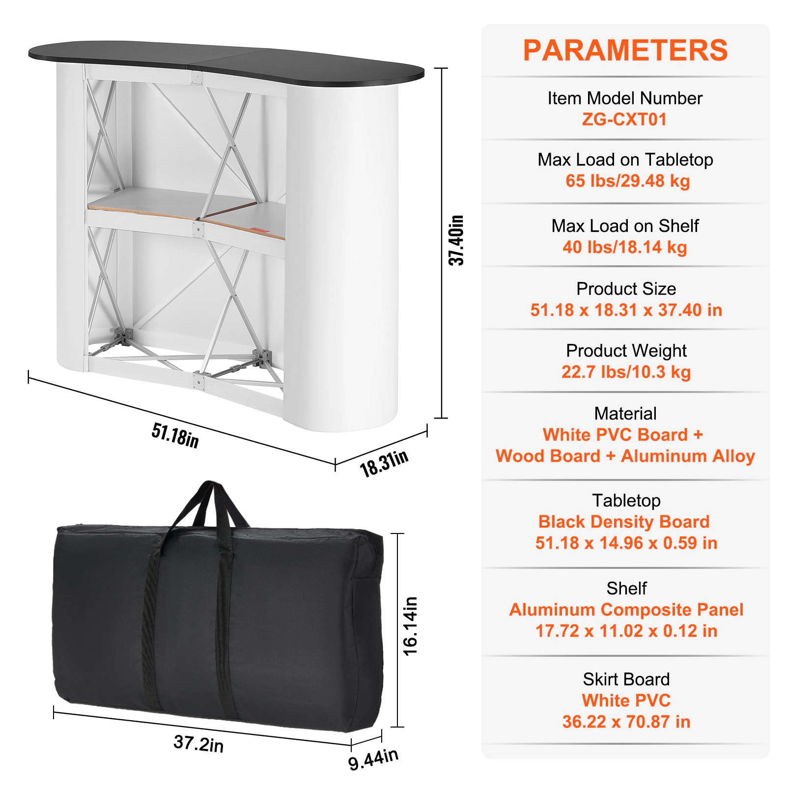 HONGGE Portable Tradeshow Podium Display Exhibition Counter with Foldable Wall, Pop Up Bar Table with Carrying Bag