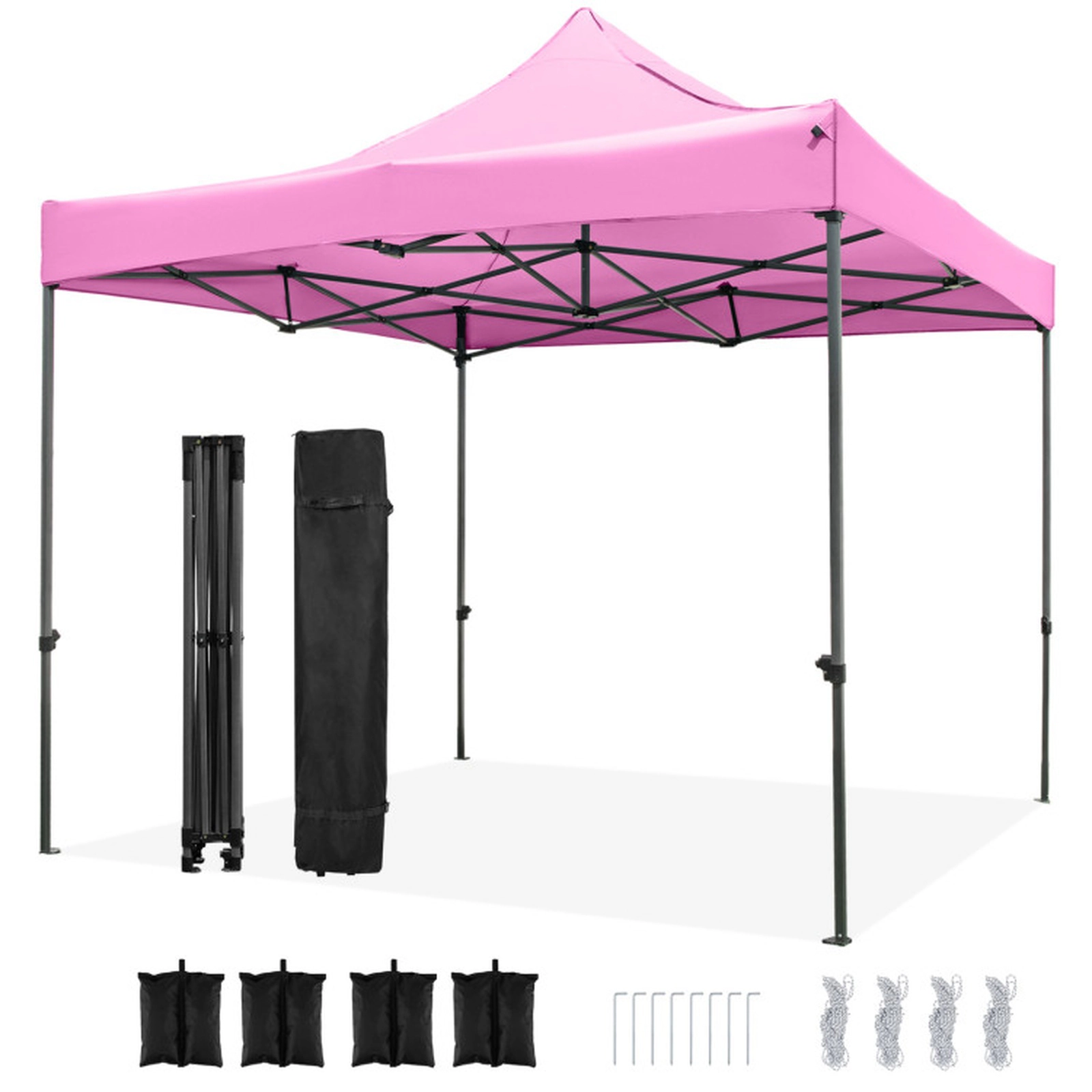 SUGIFT Pink Pop Up Canopy Gazebo Tent with Wheeled Bag and 4 Sandbags 10-ft W 10-ft D 10.1-ft H 6.4-ft Rim Height