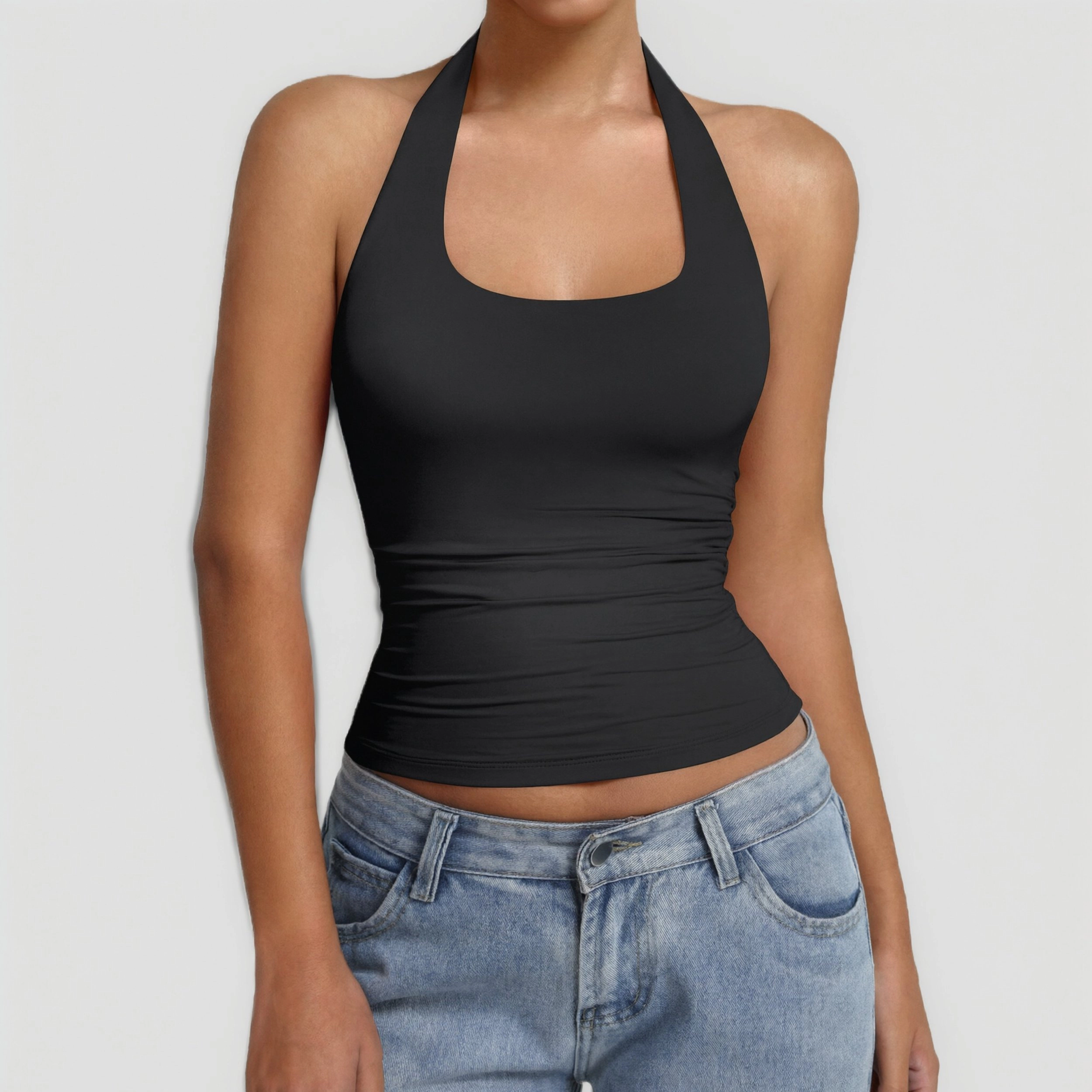 Avidlove Women's Halter Backless Ruched Double Lined Tank Top