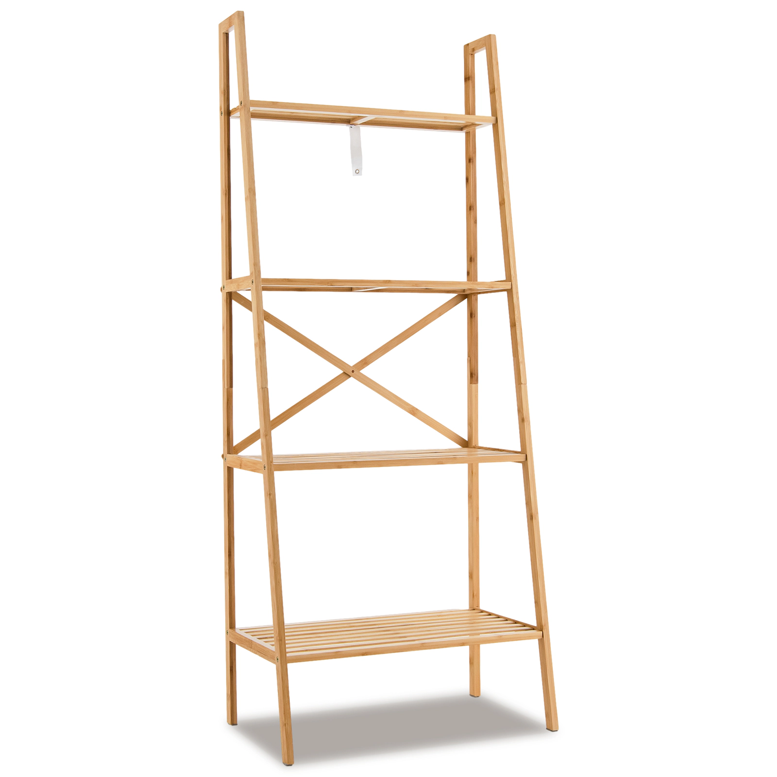 SUGIFT 58-in 4-Tier Bamboo Ladder Bookshelf 24 x 14 x 58 in Frame 22-44-lb Shelf Capacity 9-lb Net Weight Natural Finish
