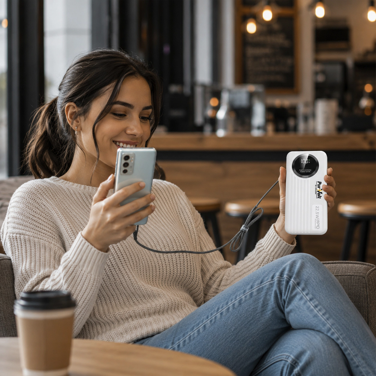 Pursonic Unisex 10,000mAh LED Fast Charging Power Bank – Portable Charger with Built-in Cables