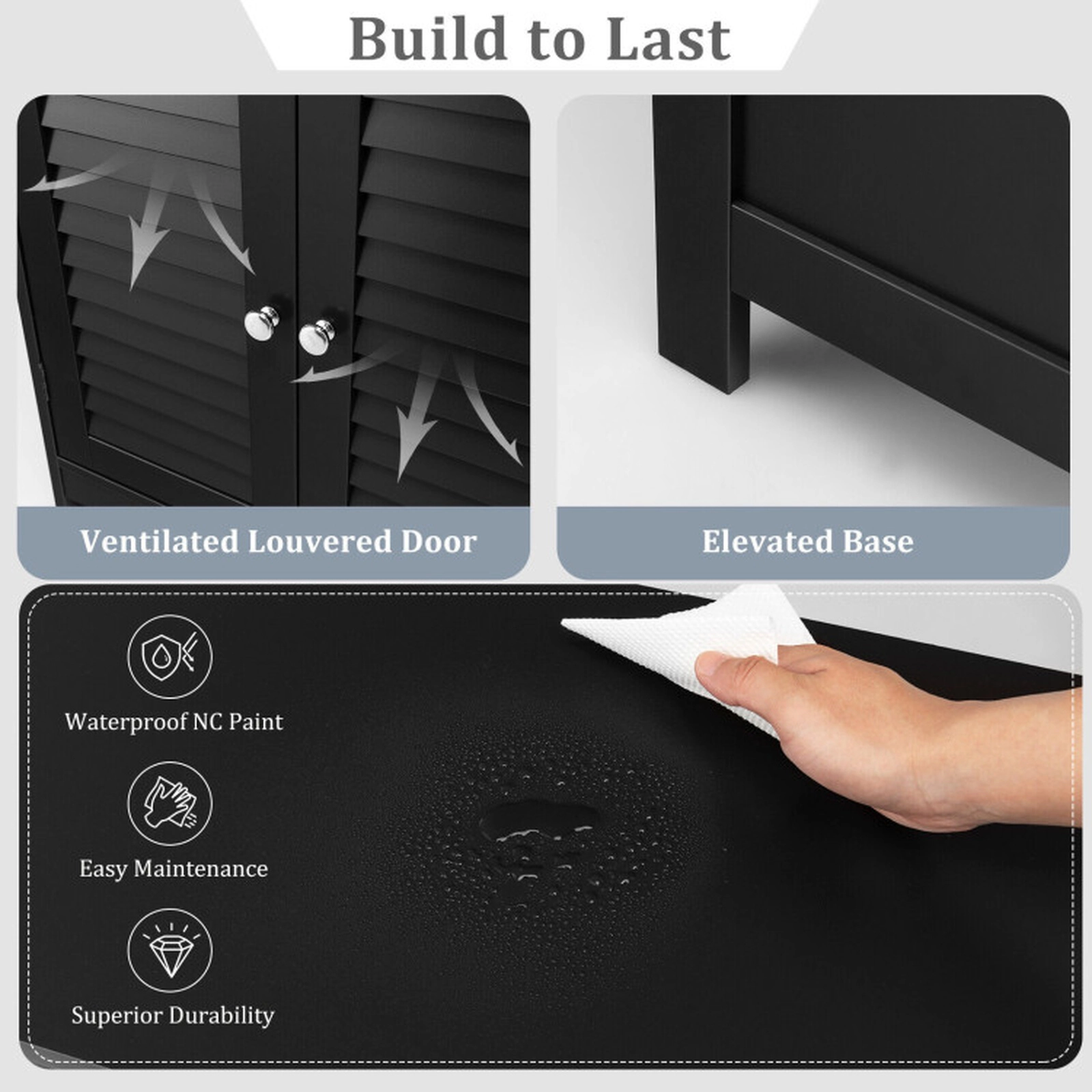 SUGIFT Black 77-lb Top Capacity Double Shutter Door Freestanding Bathroom Storage Cabinet with Open Shelf