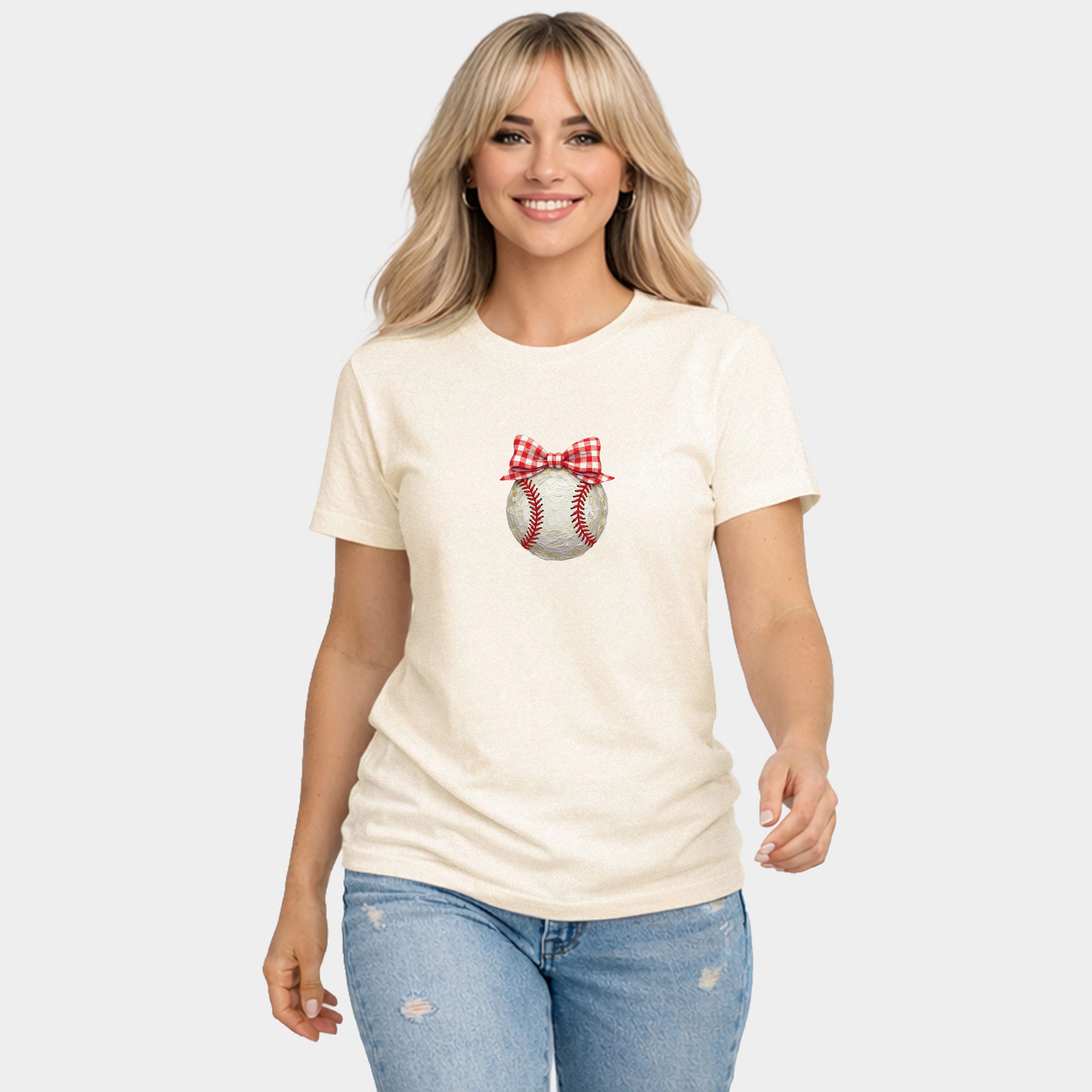 Simply Sage Market - Baseball Bow Faux Paint Women's Short Sleeve Graphic T-Shirt