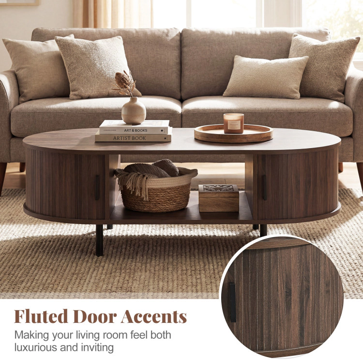 Hivvago Oval Coffee Table 47.5Inch Wooden Center Table With Storage