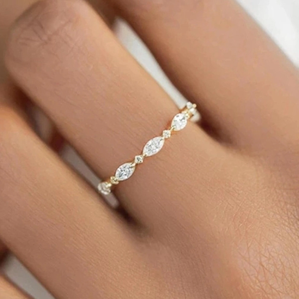 Dainty Marquise Cut Cubic Zirconia Eternity Band Ring Gold‑Tone Stacking Wedding Ring for Women
