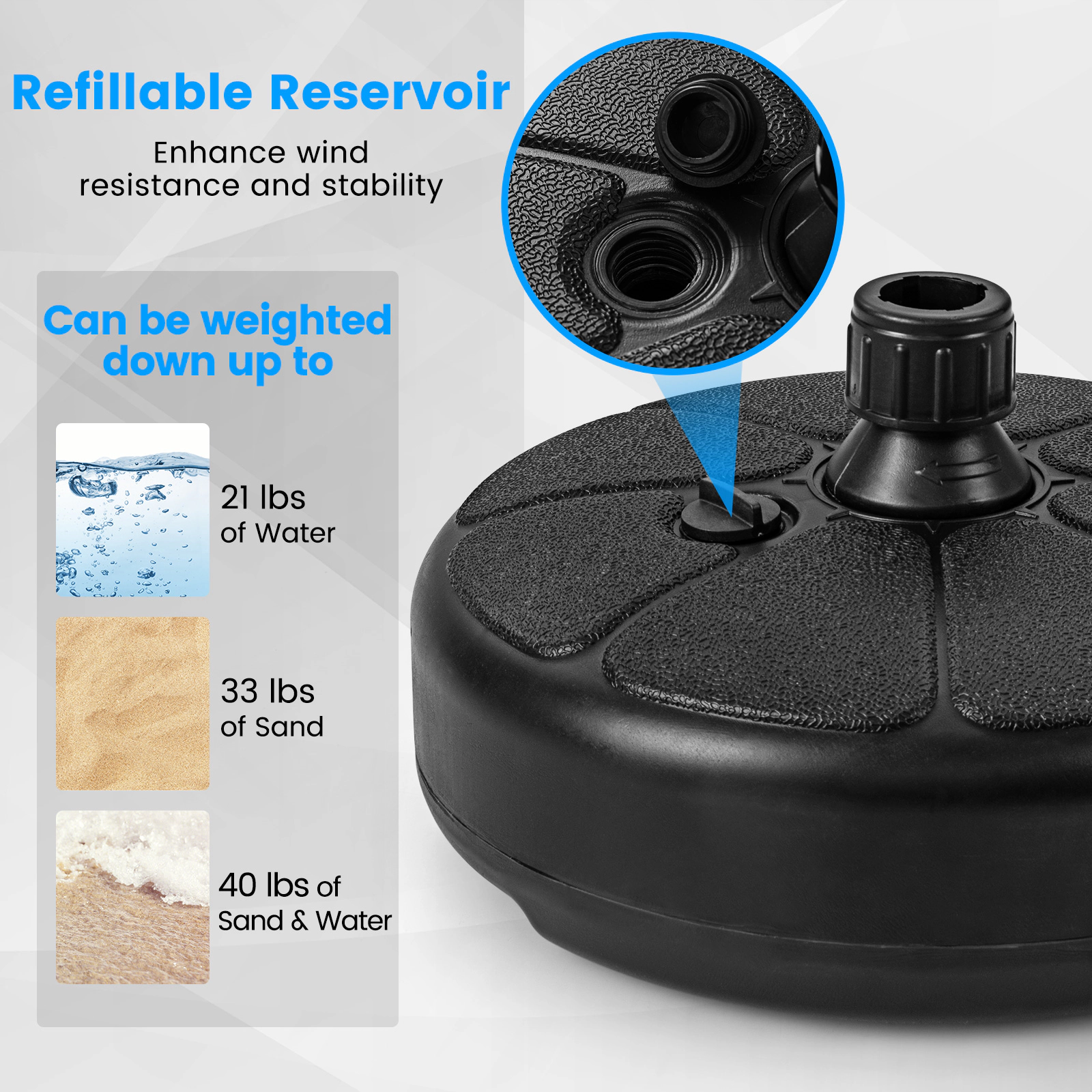 Hivvago 27 Lbs Fillable Round Umbrella Base Stand For Yard Garden Poolside