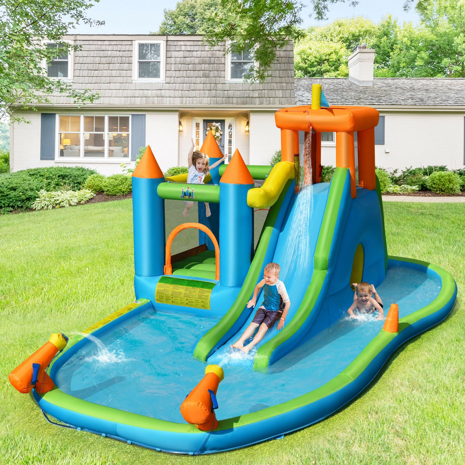 Hivvago Inflatable Water Slide Kids Bounce House Splash Water Pool with 735W Blower