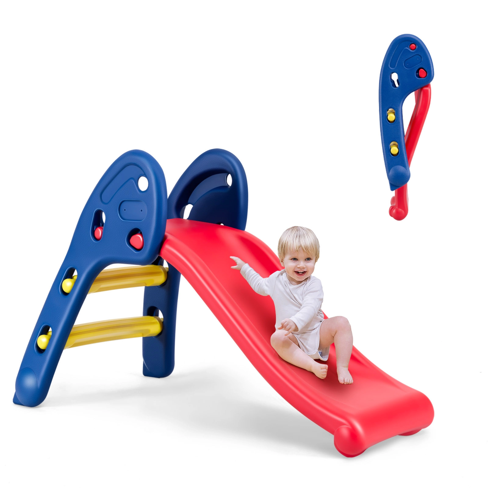 SUGIFT Raised Handrails for Ages 3-6 2-Step Children Folding Plastic Slide
