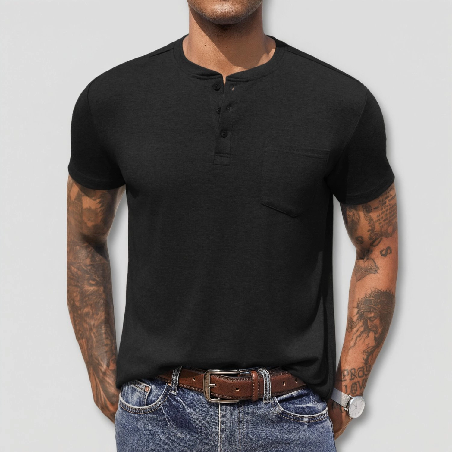 COOFANDY Mens Casual Short Sleeve Henley Shirts  Button Placket Pocket Tees