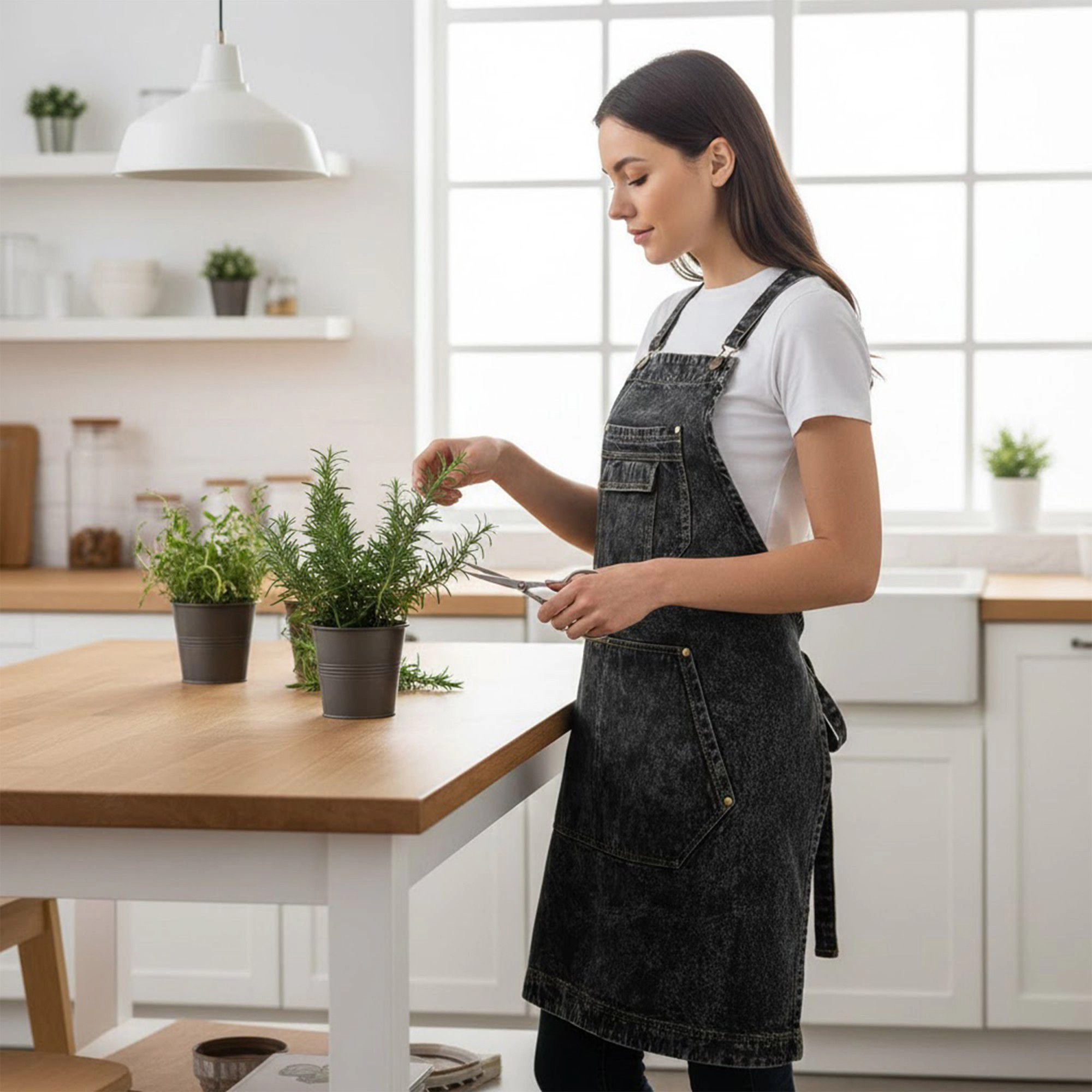 Alilang Unisex Adjustable Cross Back Denim Utility Apron with Multi Pocket Storage and Reinforced Hardware Design