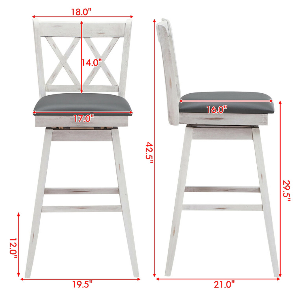 Hivvago Set of 2 29-Inch Swivel Bar Stools with Sturdy Rubberwood Frames