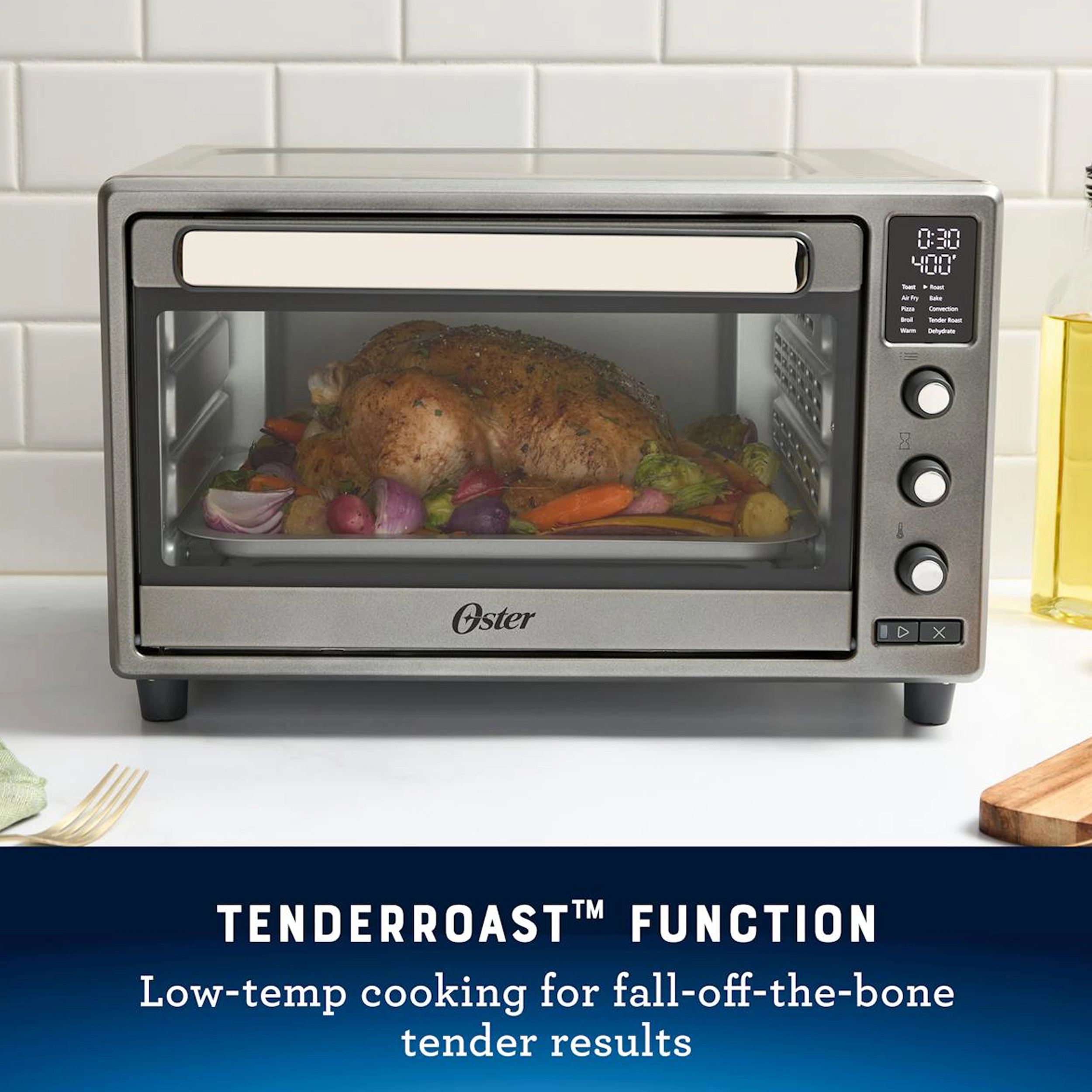 Oster 10 Function Digital Display Air Fryer Oven, Toaster Oven, Countertop Oven in Silver