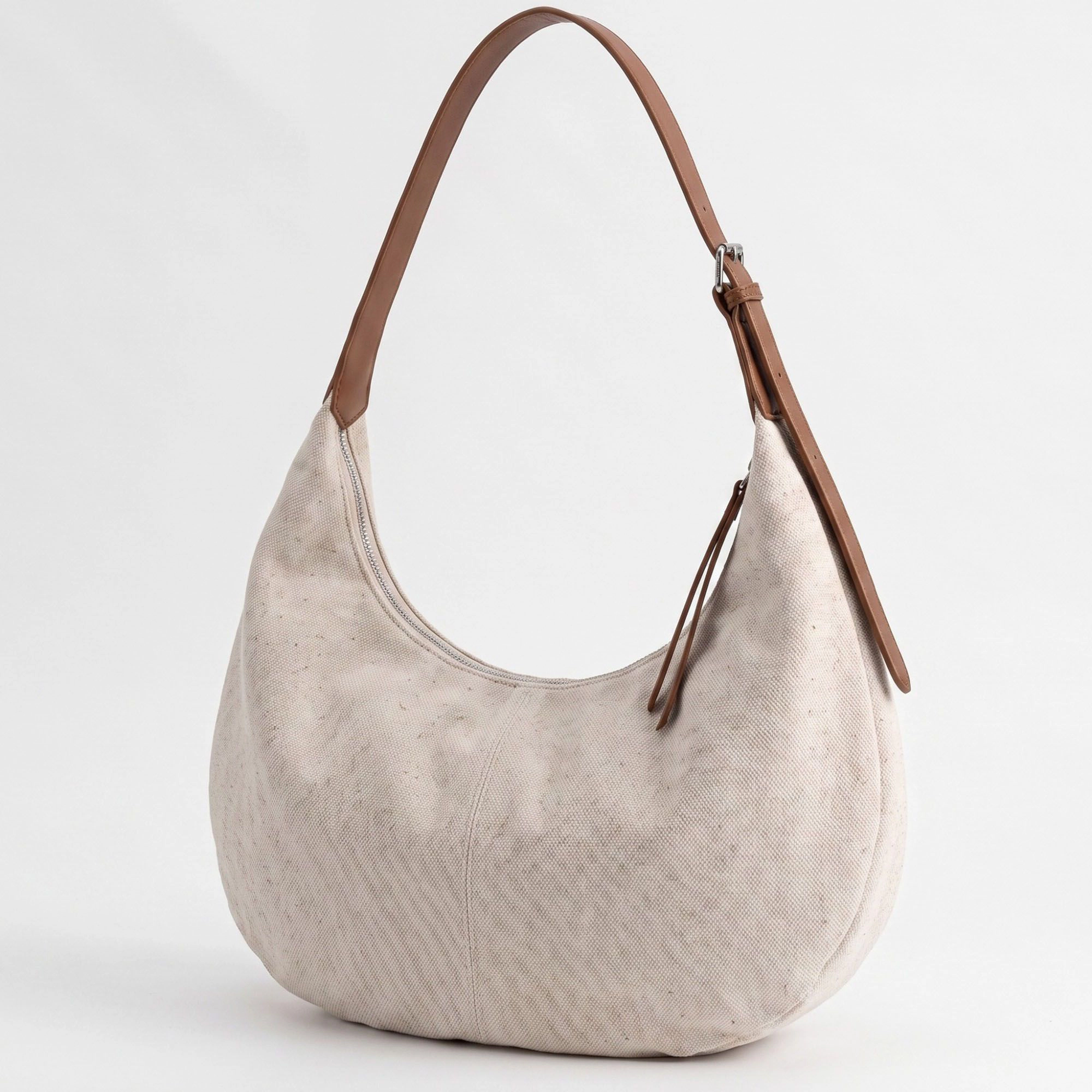 Alilang Women's Canvas Crescent Shoulder Bag with Adjustable Faux Leather Strap and Top Zipper 16x10x1.5in