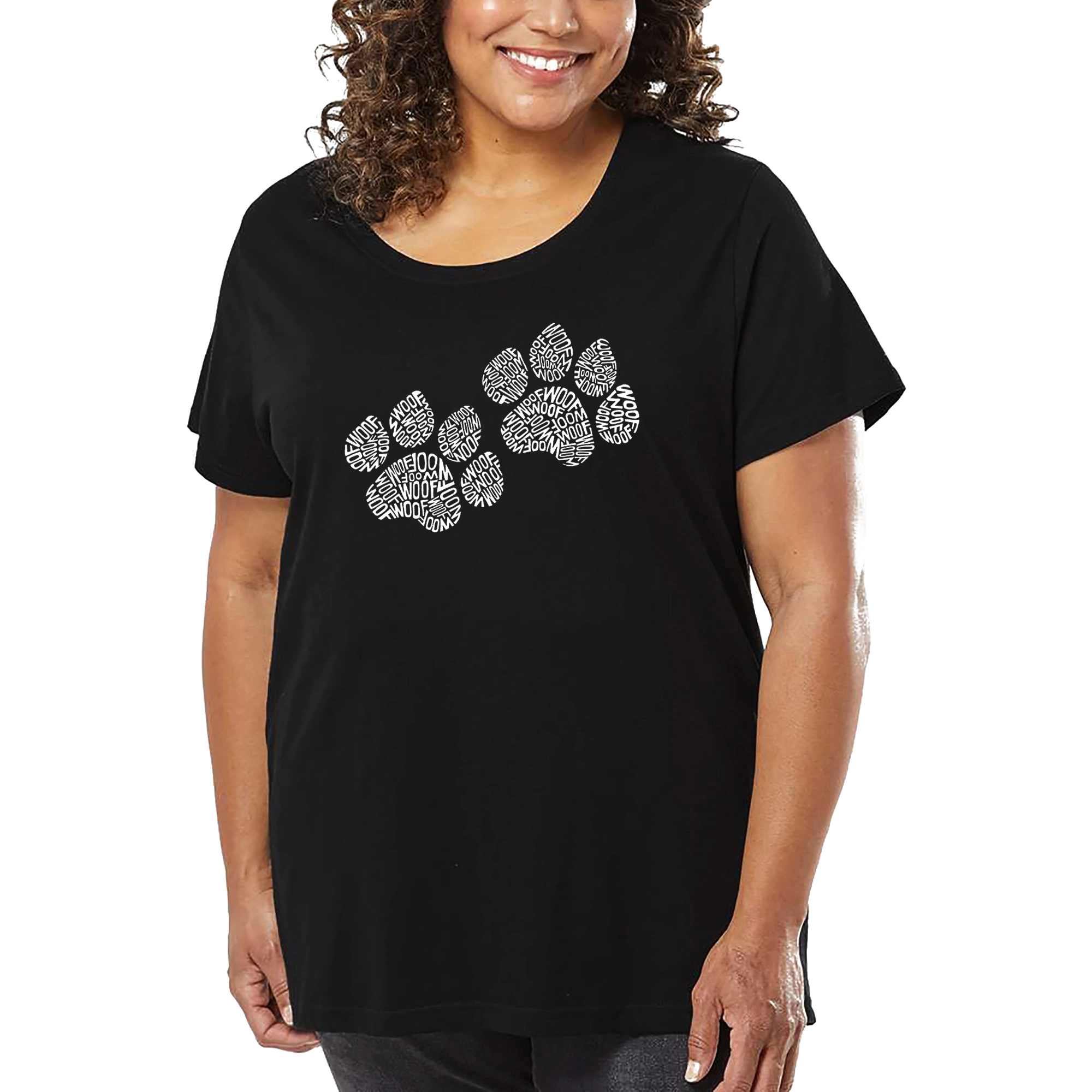 LA Pop Art Women's Plus Word T-Shirt - Woof Paw Prints