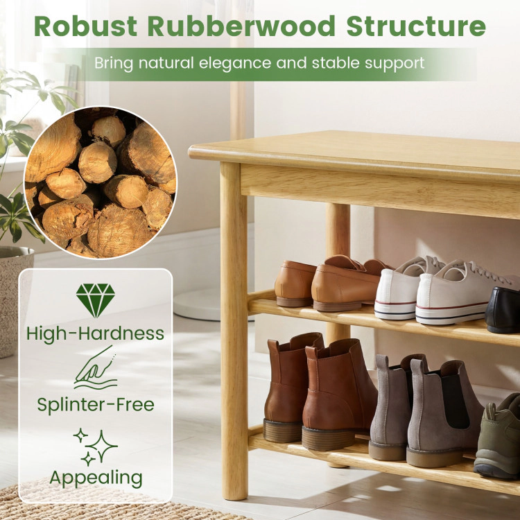 Hivvago Shoe Rack Bench 3-Tier Rubberwood Shoe Changing Bench