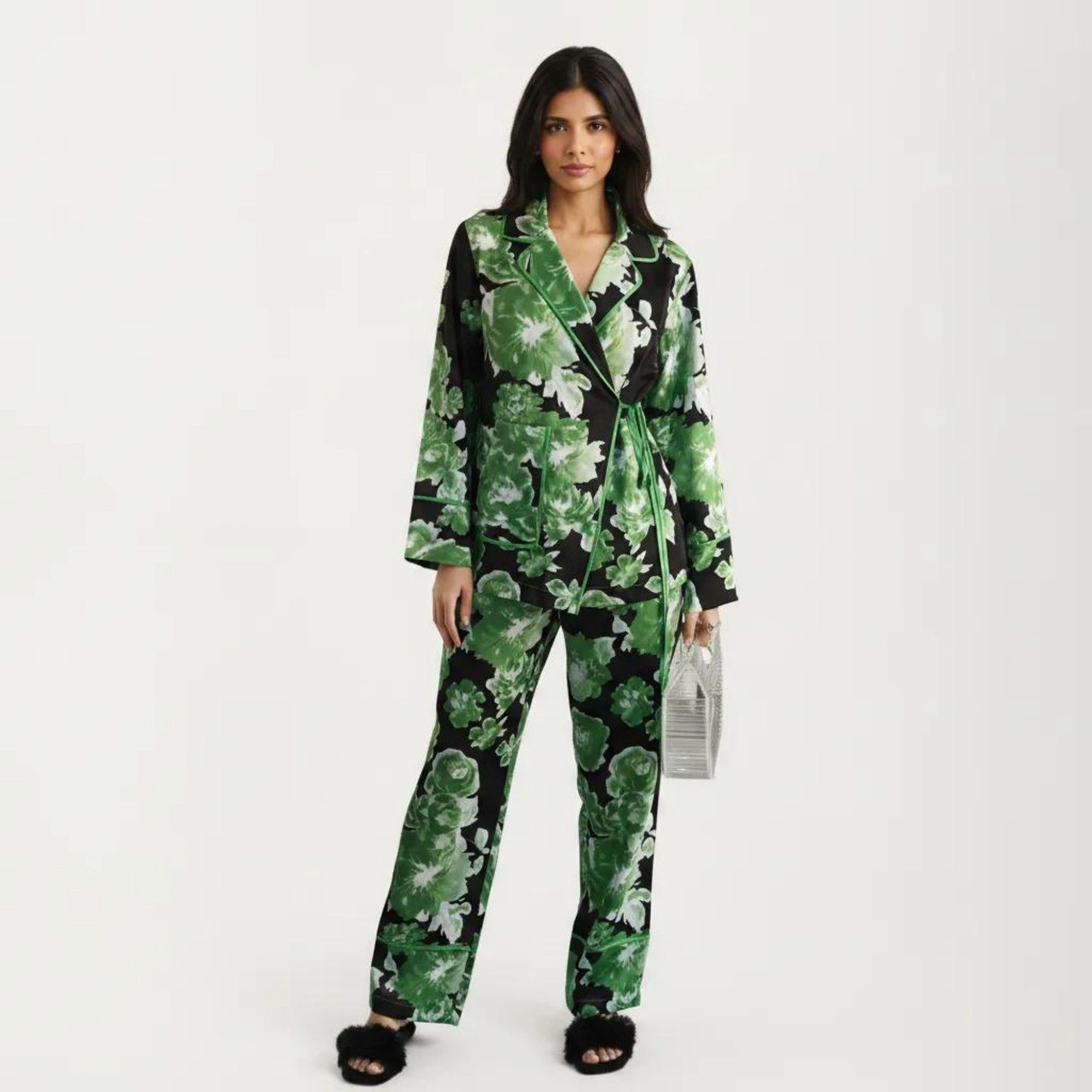 Anna-Kaci Women's 2-Piece Button Down Pajama Shirt and Pants Long Sleeve Floral Printed Lounge Sleepwear Set