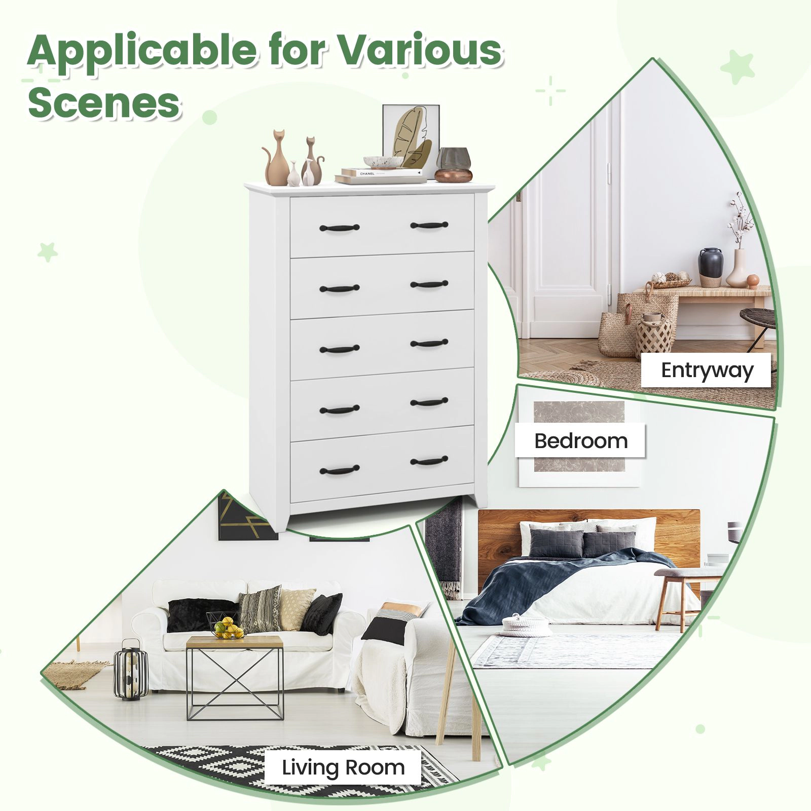 SlickBlue 5 Drawer Storage Dresser Cabinet with Wooden Grain Design