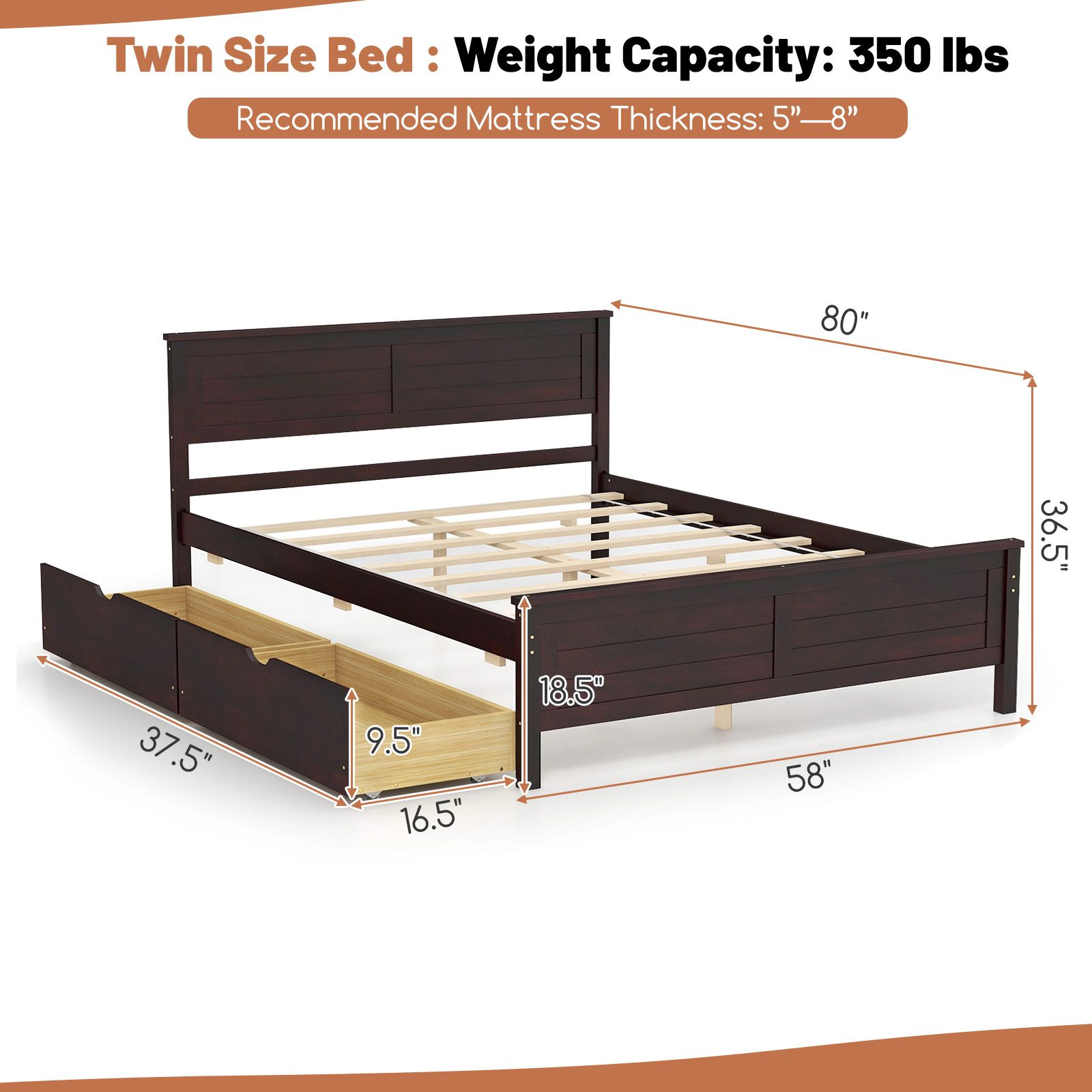 SlickBlue Full Bed Frame with Wood Headboard & Storage Drawers
