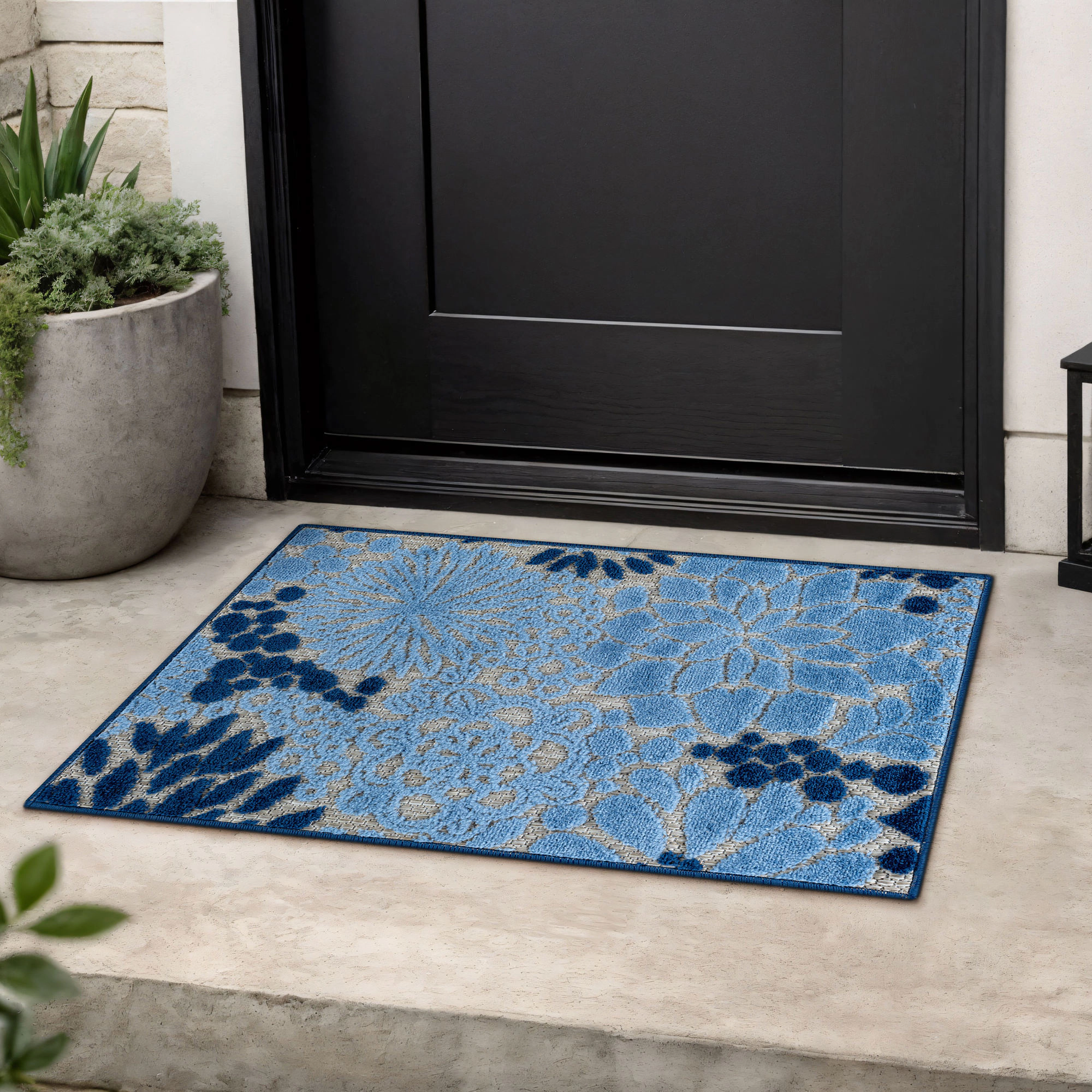 World Rug Gallery Indoor/Outdoor High-Low Textured Area Rug, Floral Beige/Multi, Easy-Clean Patio