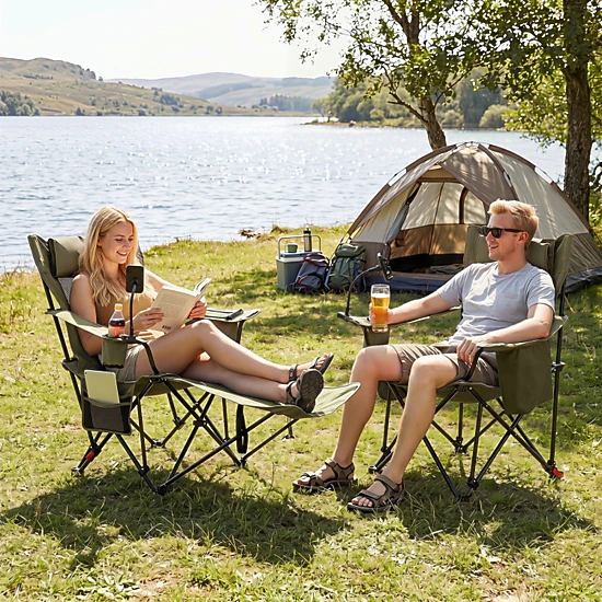SUGIFT 2-in-1 330-lb Capacity 3-Position Reclining Camping Chair Lounger with Detachable Footrest and Headrest