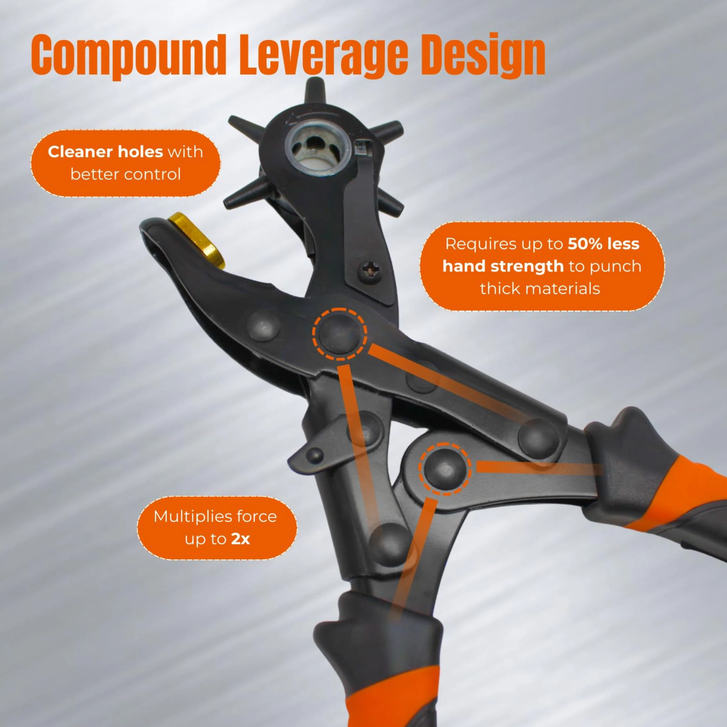 Stock Preferred Heavy Duty Revolving Hole Punch Pliers Kit with 6 Sizes Steel Ruler and File