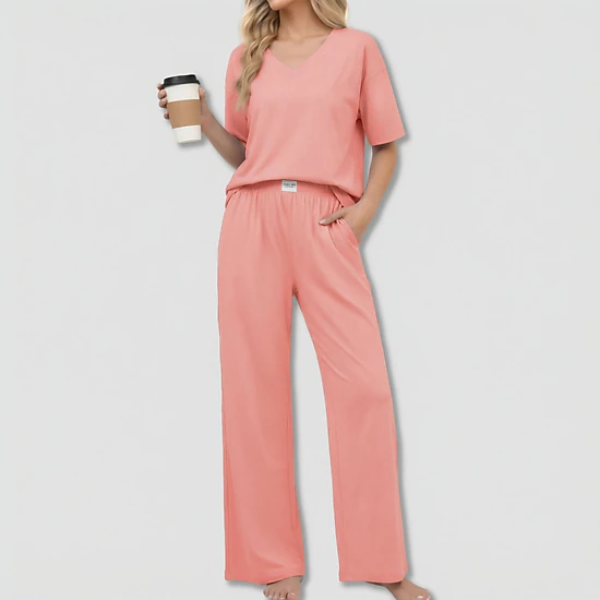 Ekouaer Womens Cotton Pajama Sets Soft Short Sleeve Pajamas Long Pants Set Breathable Loungewear