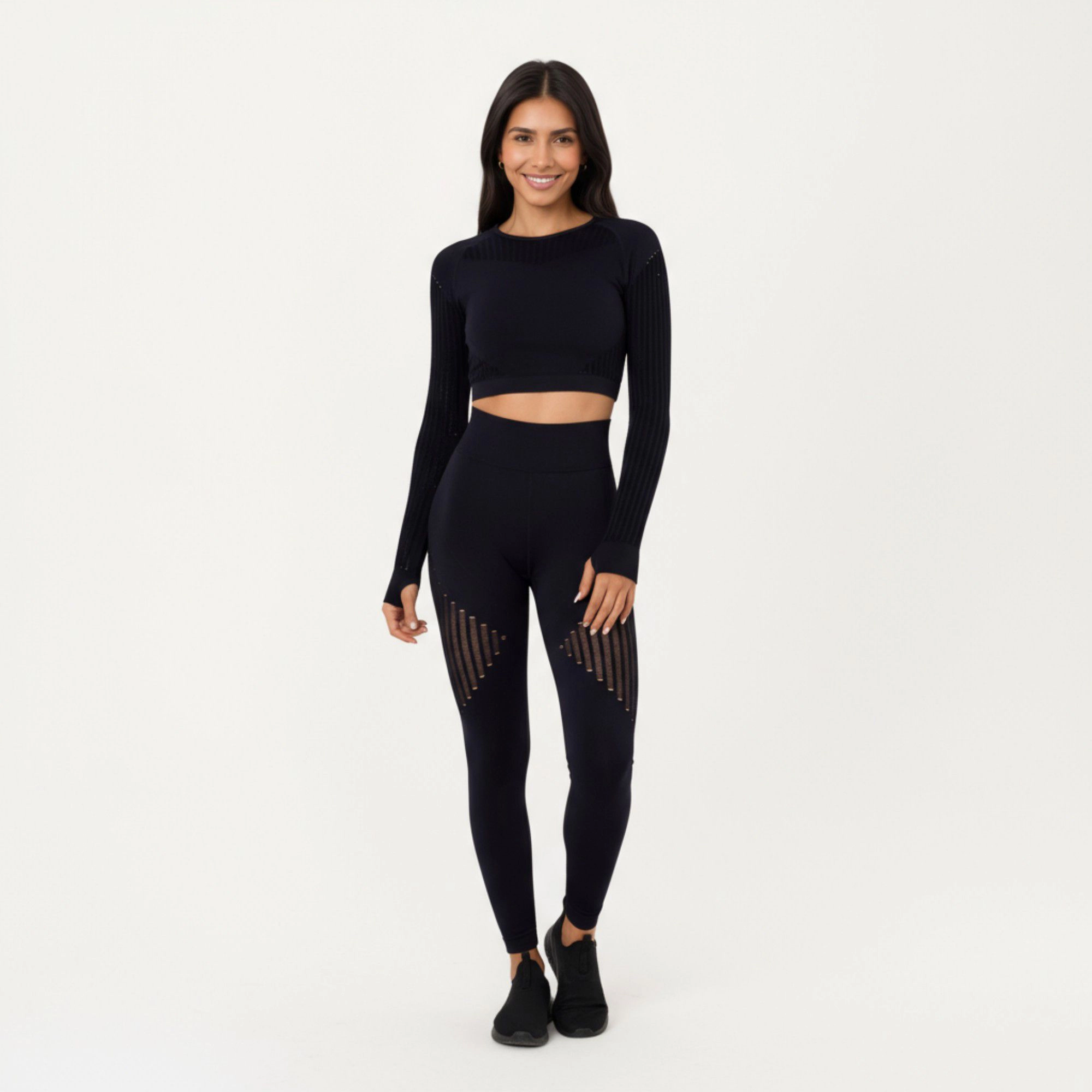 Anna-Kaci Women's Long Sleeve Seamless Crop Top with Ribbed Texture and Contour Panels