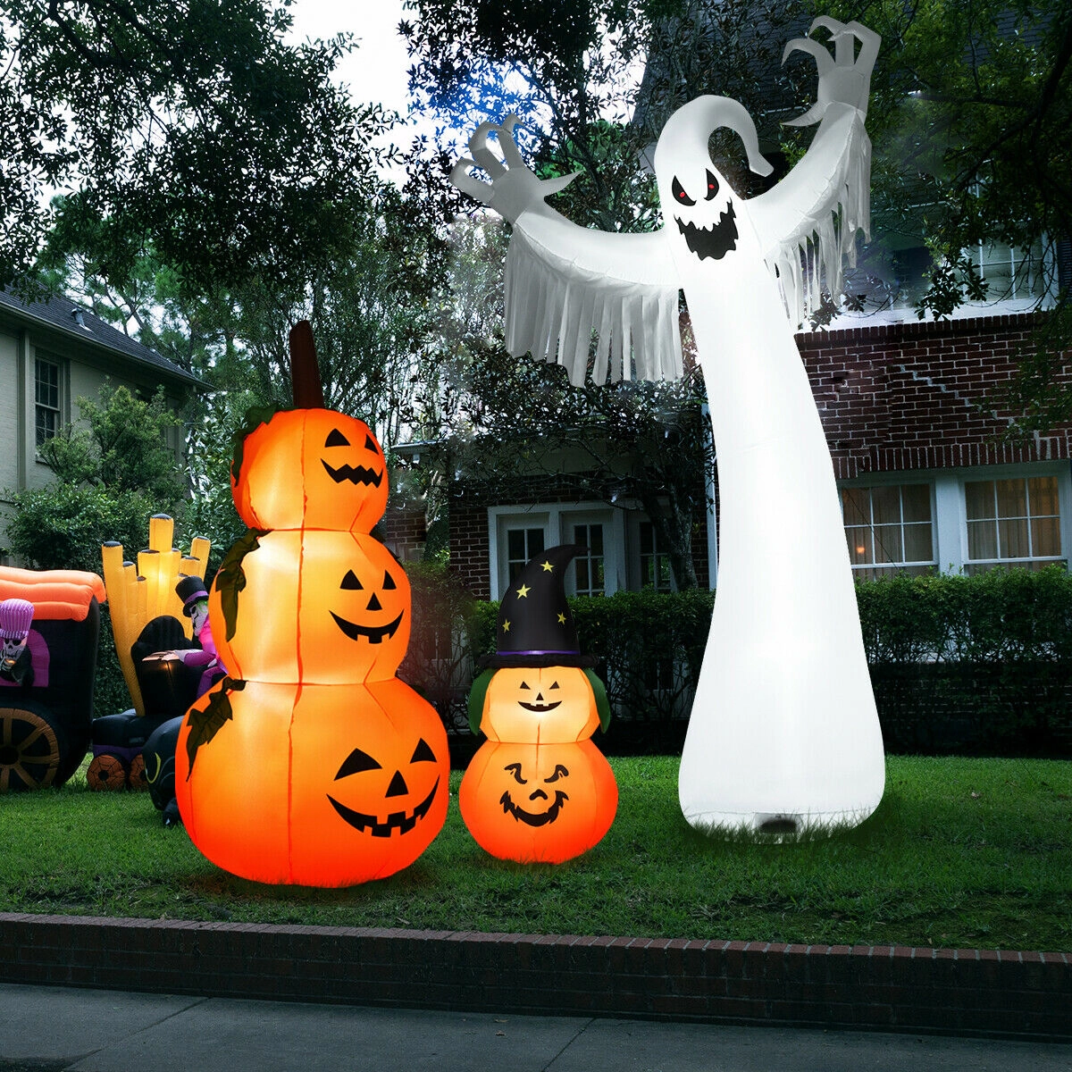 LJG 12 Feet Halloween Inflatable Spooky Ghost with Blower and LED Lights