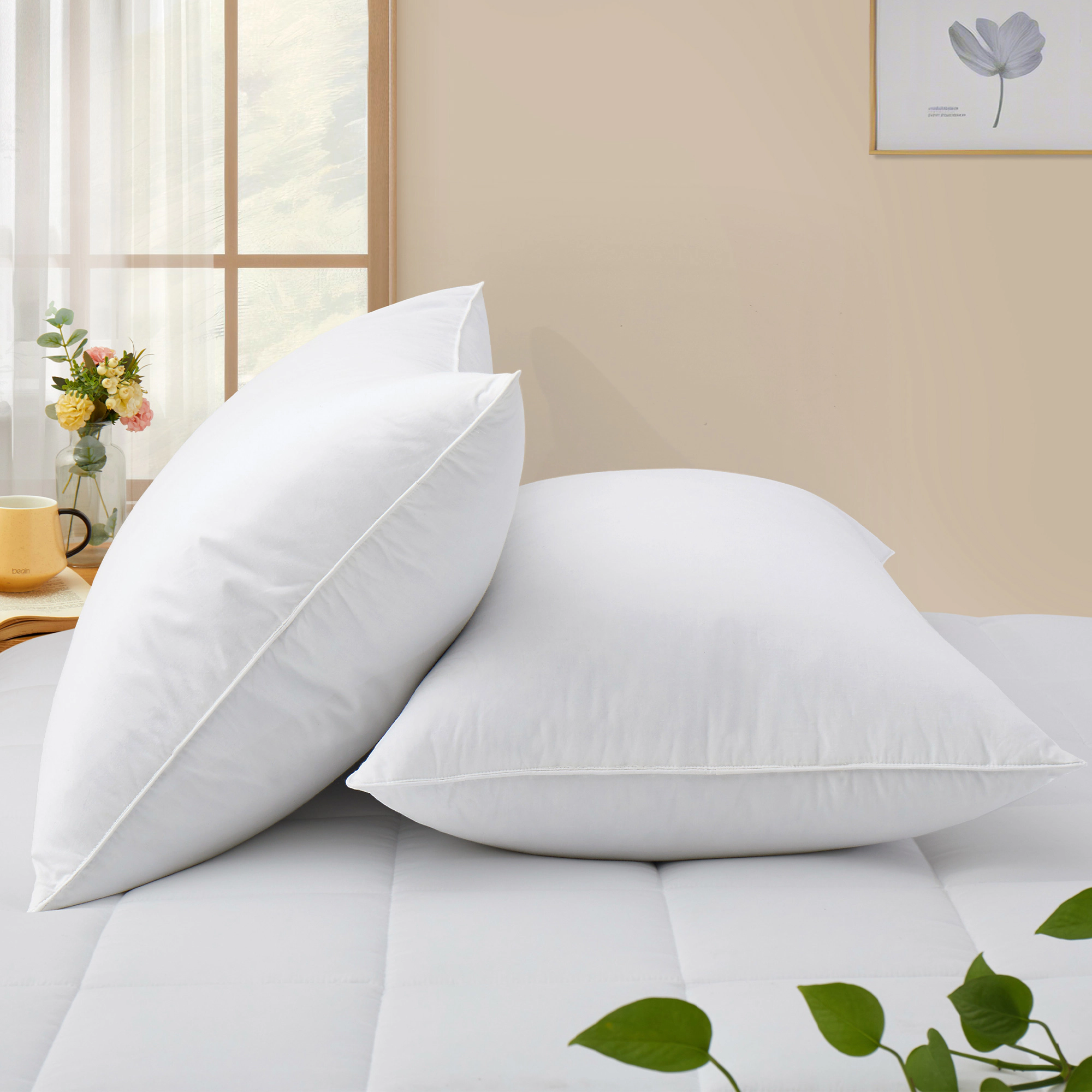 PEACENEST Goose Feather Pillow - 100% Cotton Shell, Soft Yet Supportive