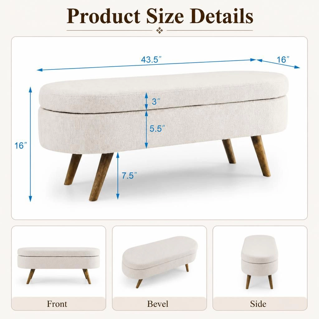 GOODSILO Functional Upholstered Linen Storage Bench