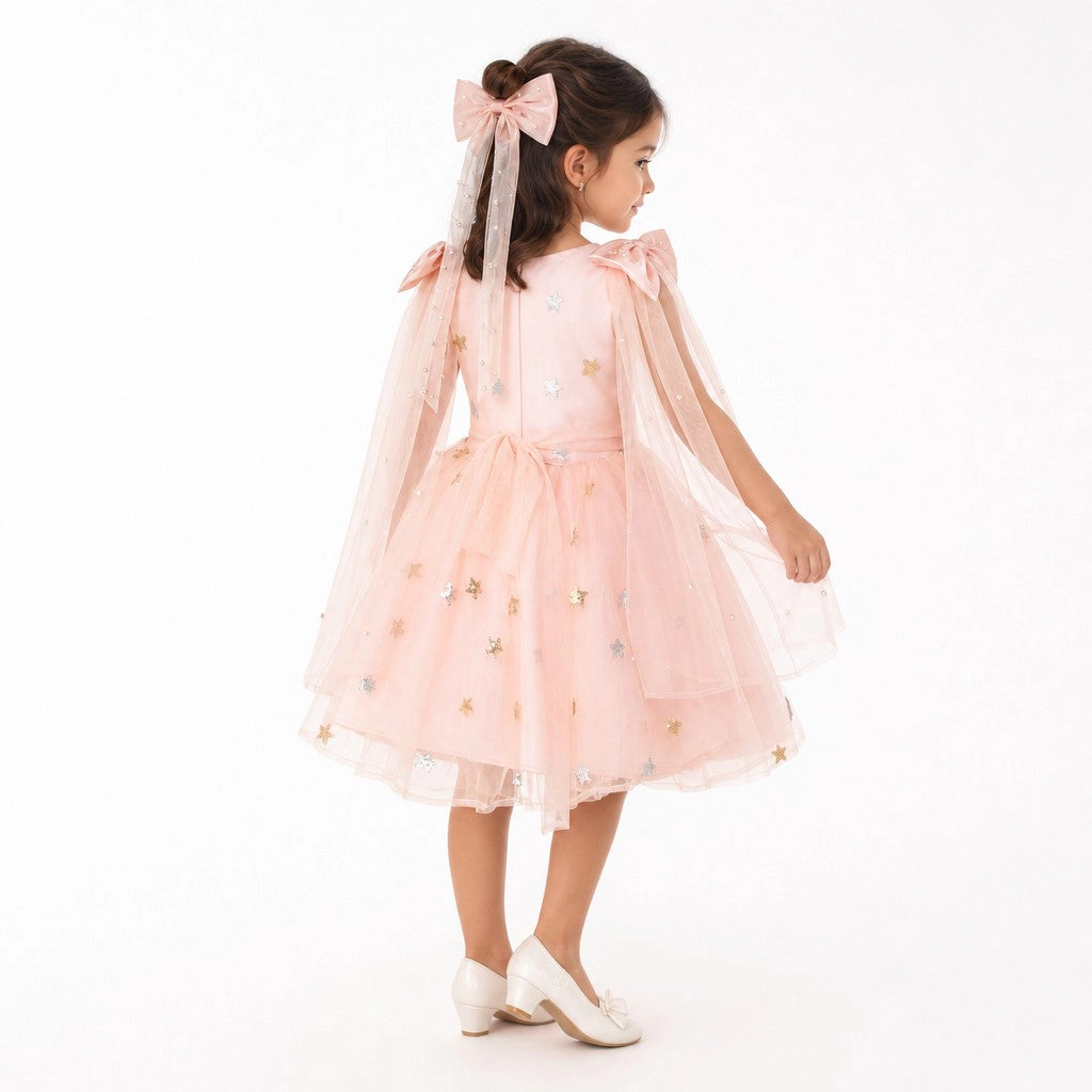 Faeella Girls Twinkle Star Blush Pink Sequin Birthday Dress