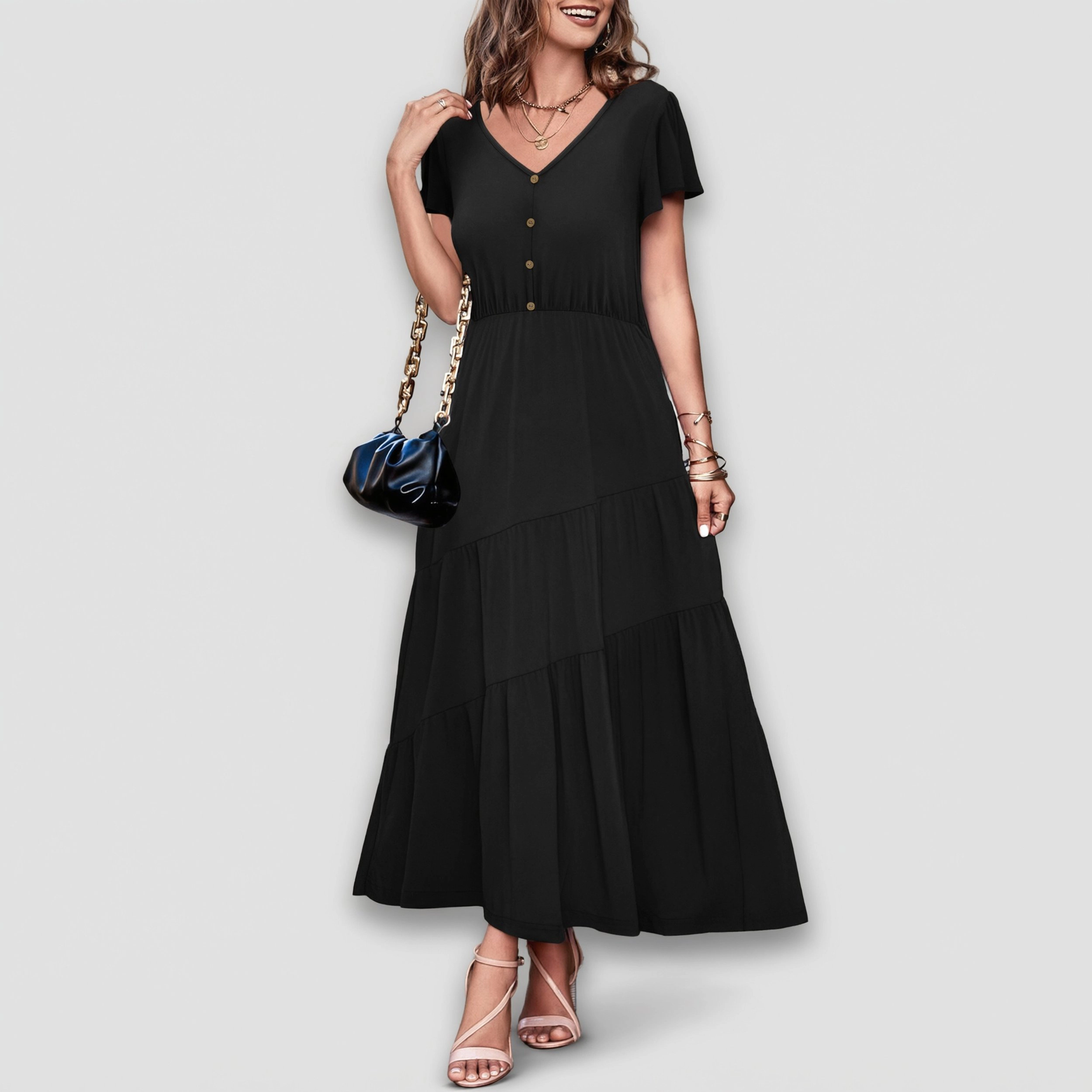 Zeagoo Women's V Neck Short Sleeve Maxi Dress
