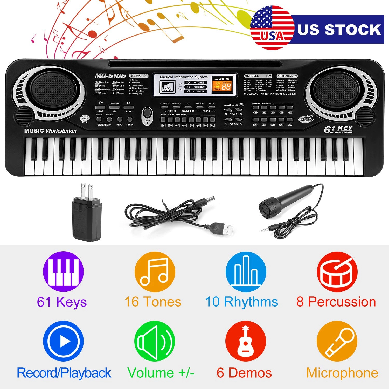 GBruno 61-Key Electronic Keyboard With Microphone