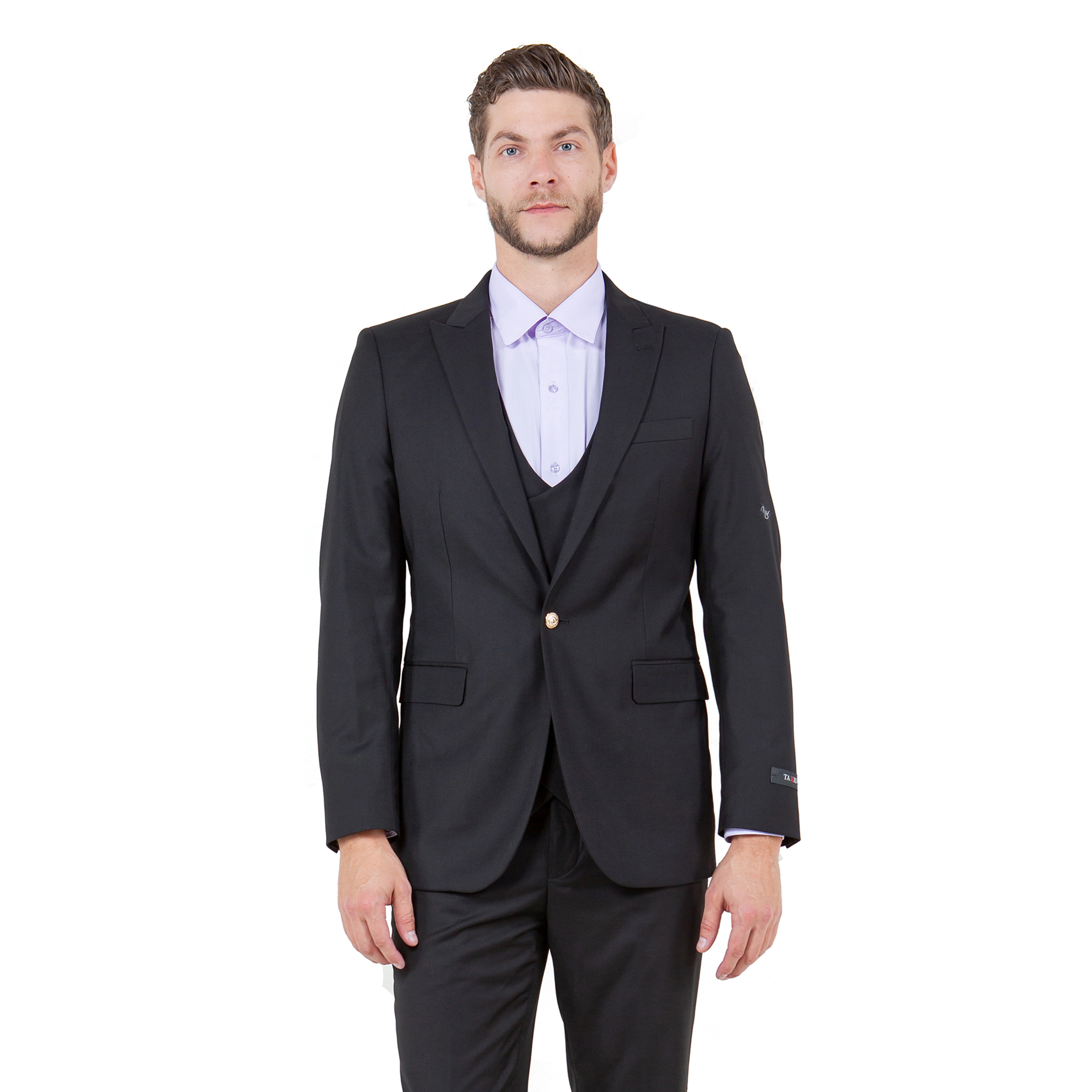 Tazzio Men's Skinny Fit 3-Piece Suit Set, Gold Button Details