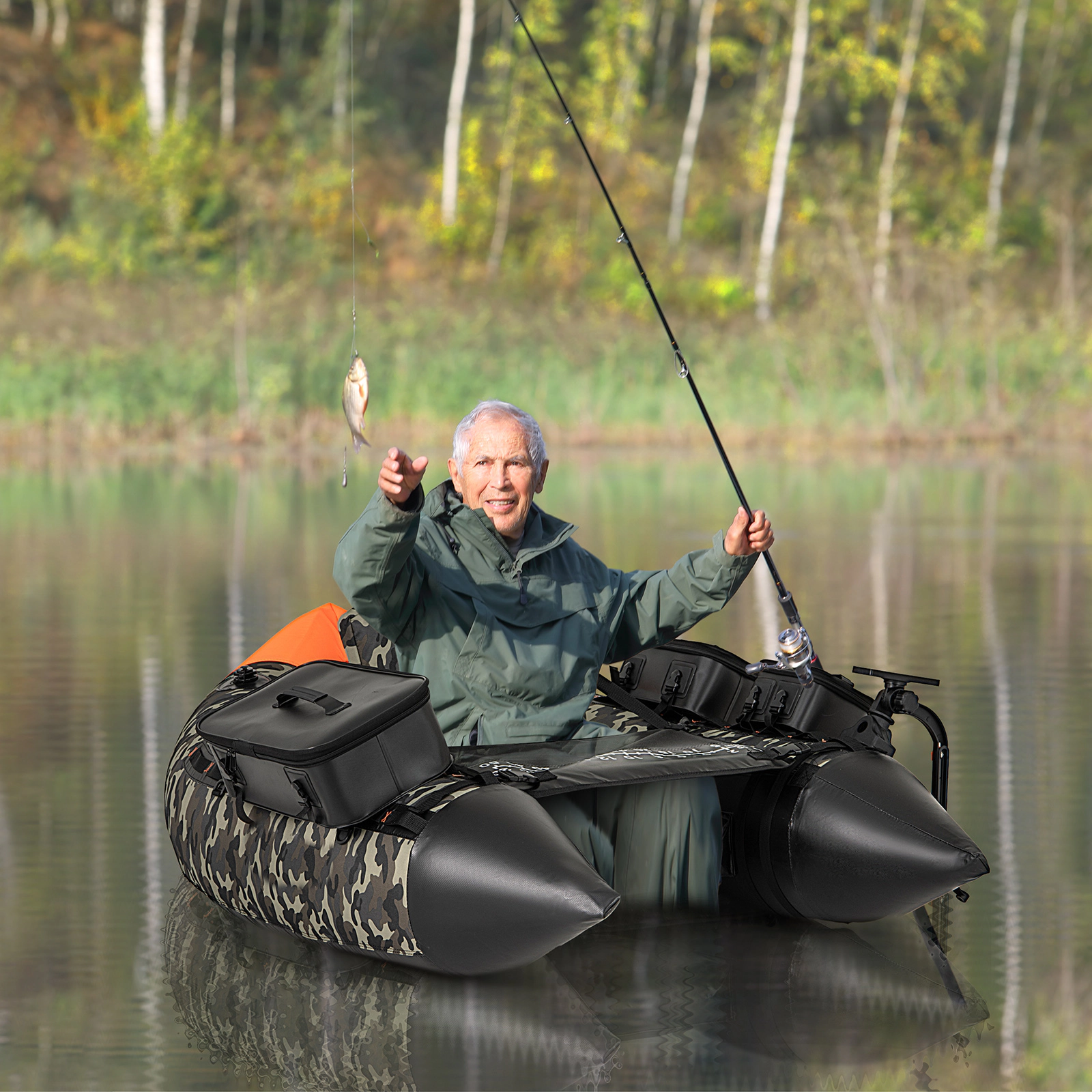 SUGIFT Adult Camouflage Fishing Float Tube with Rod Holder and Storage Basket 41.5-in W 287-lb Load Capacity