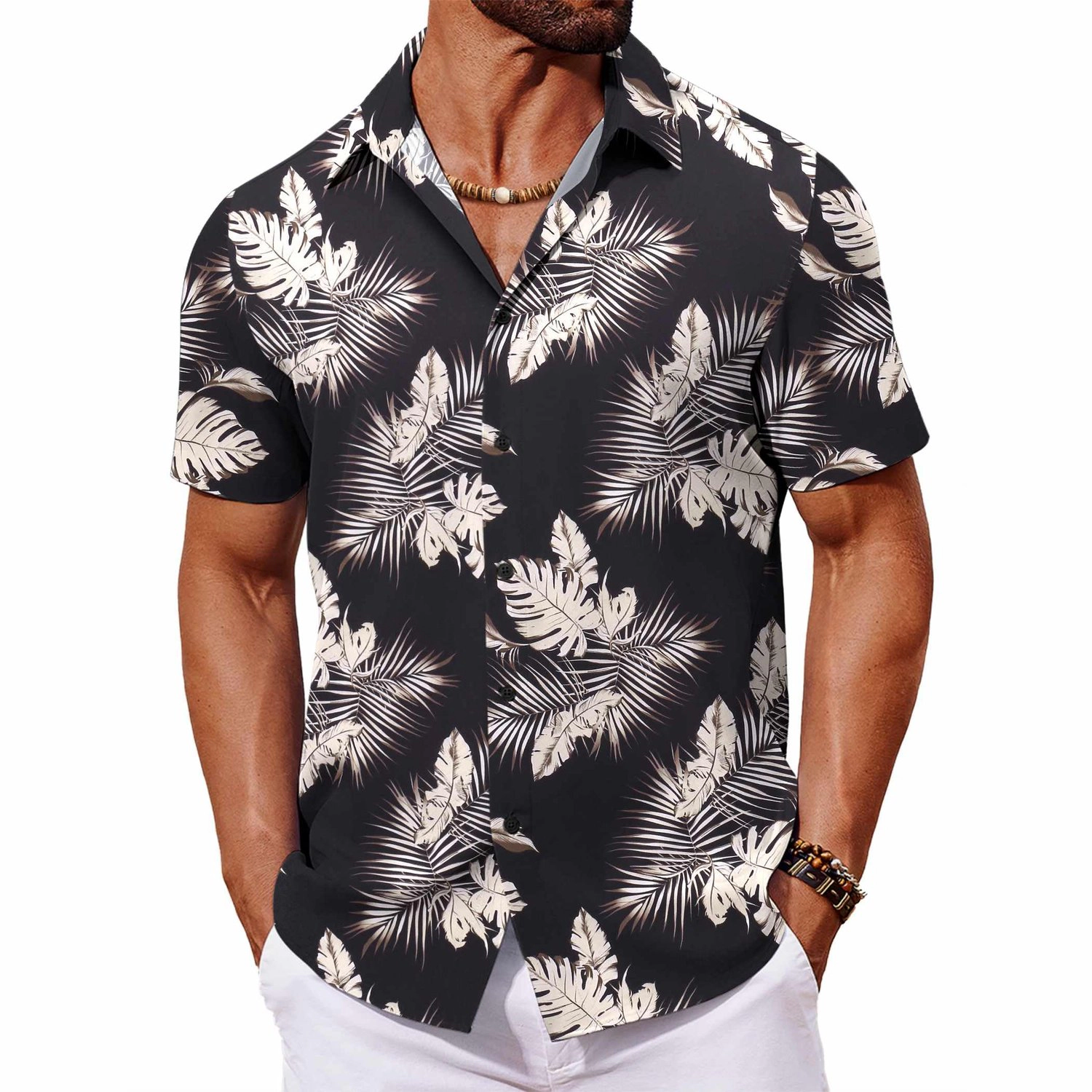 COOFANDY Mens Tropical Print Short Sleeve Shirts  Lapel Collar Beach Aloha Top