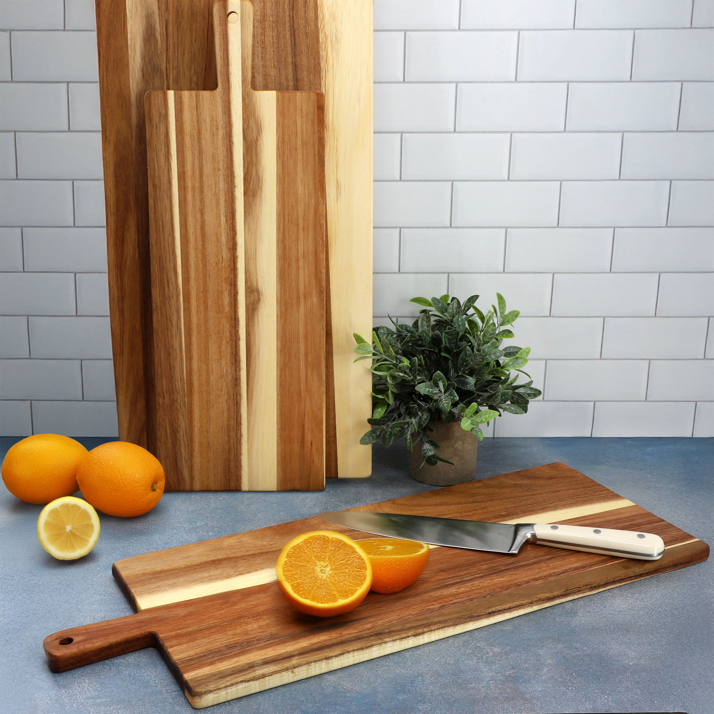MegaChef 3 Piece Acacia Wood Charcuterie Cheese Board Set with Handles