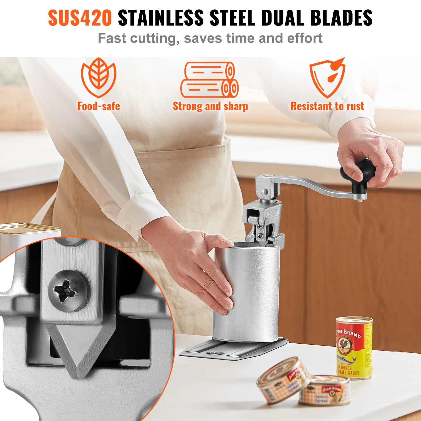 HONGGE Commercial Can Opener Heavy-Duty Manual Tabletop Cans Opener for Cans Height Height-Adjustable Professional Can