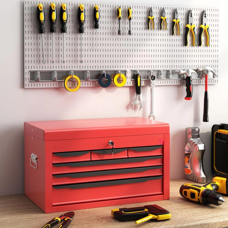 SUGIFT 6-Drawer Lockable Top Compartment Steel Tool Chest Case 24-in x 10.5-in x 14-in 120-lb Capacity Red