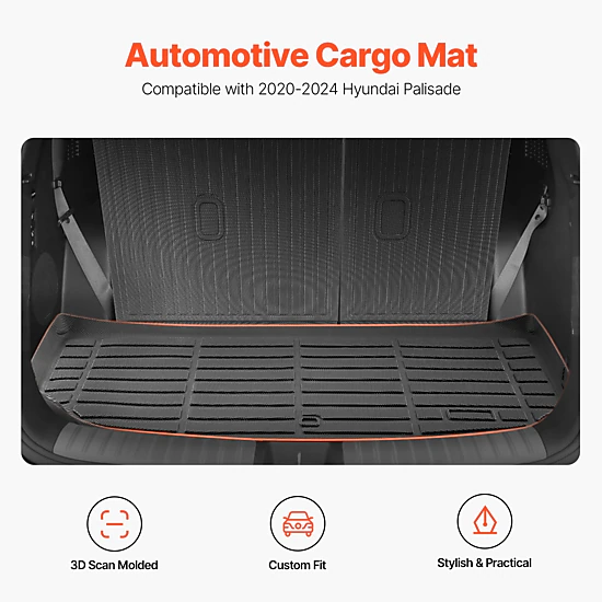 HONGGE Custom Fit TPE Cargo Mat for Hyundai Palisade 2020-2024, Trunk Liner with Backrest Mats, Waterproof Protector