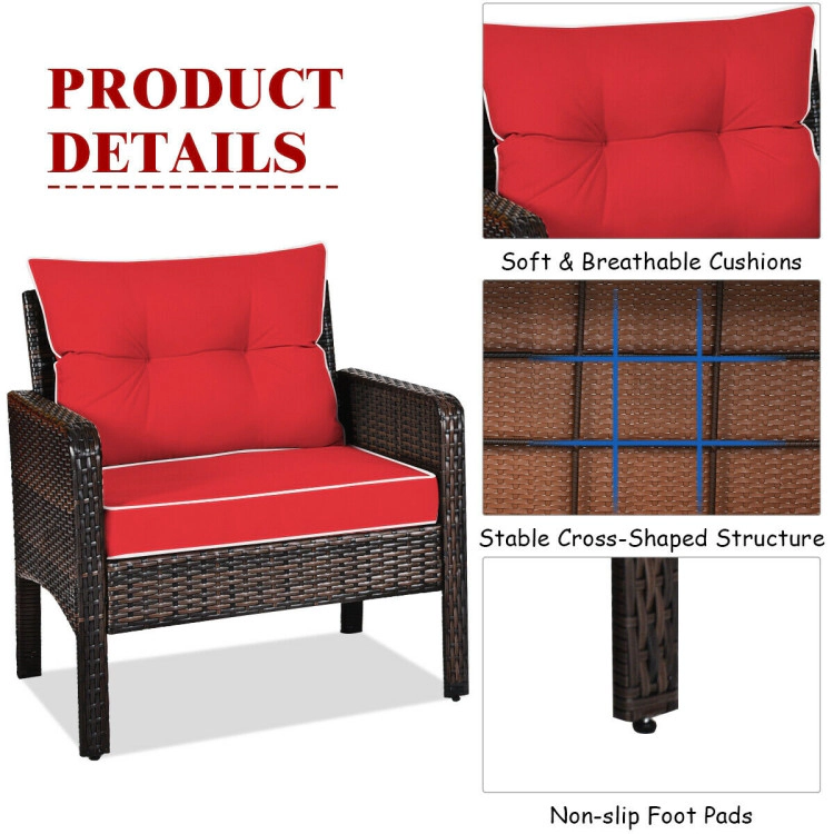 Hivvago 3 Pieces Outdoor Patio Rattan Conversation Set With Seat Cushions