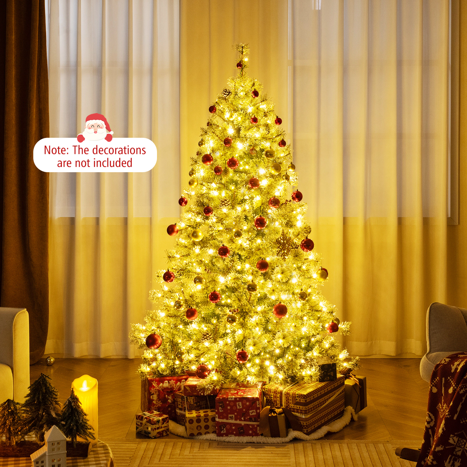 LJG 6/7.5/9 FT Artificial Christmas Tree Pre-Lit Hinged Holiday Tree with 360° Quick Power Connector-6 ft