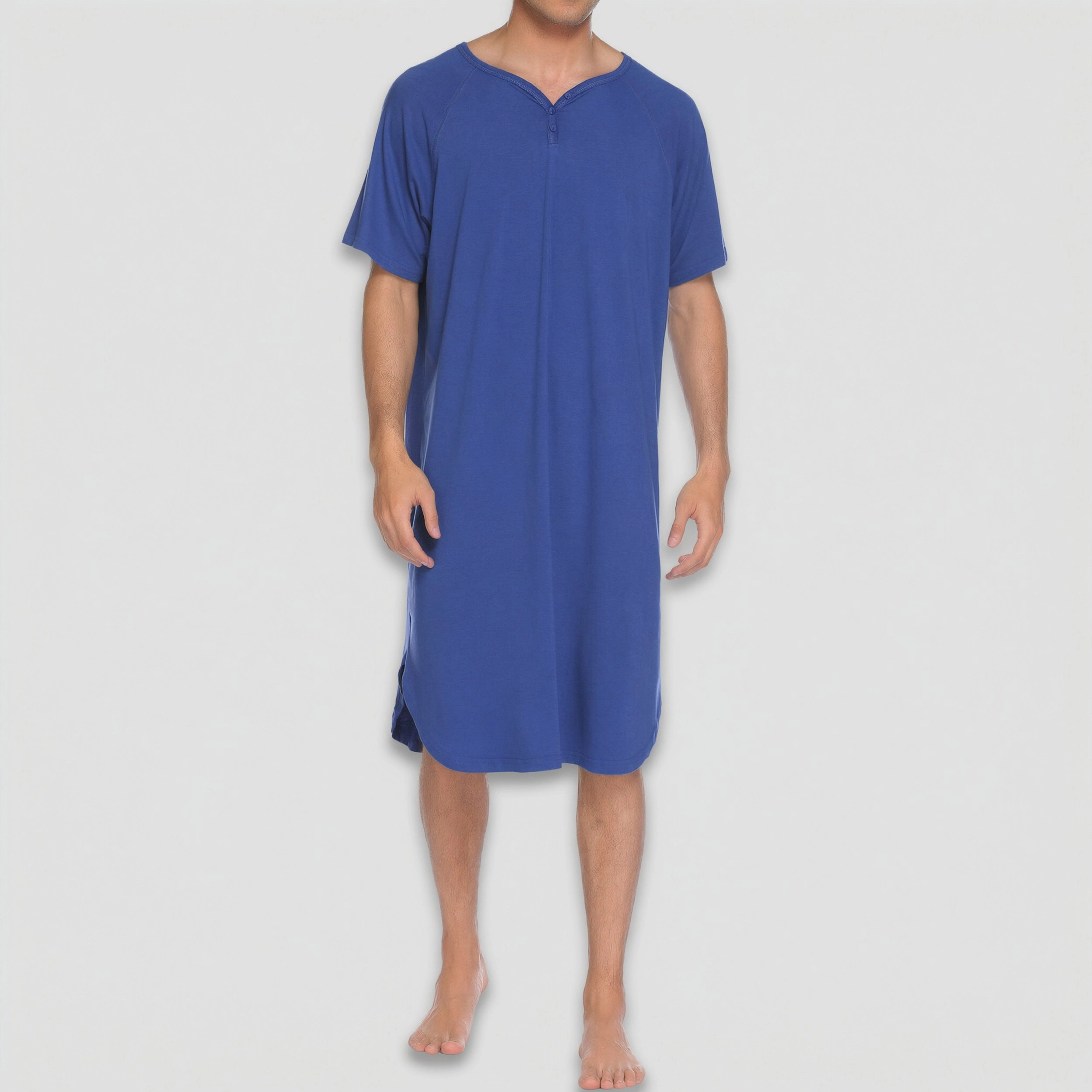 Ekouaer Men's Nightshirt Short Sleeve Pajamas Comfy Big & Tall Henley Sleep Shirt