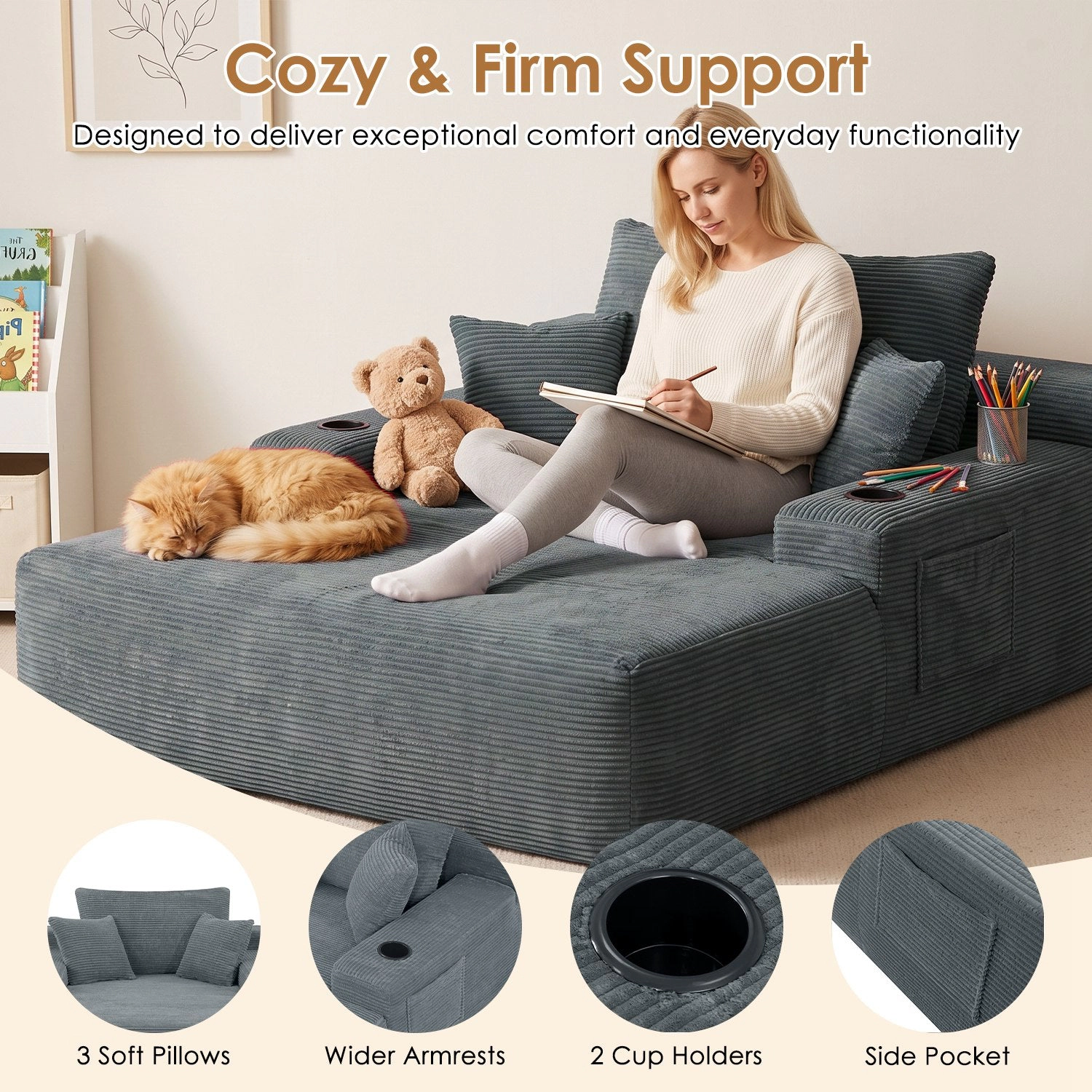 GBruno Foam-Filled Single Seat Chaise Lounge Sofa Bed