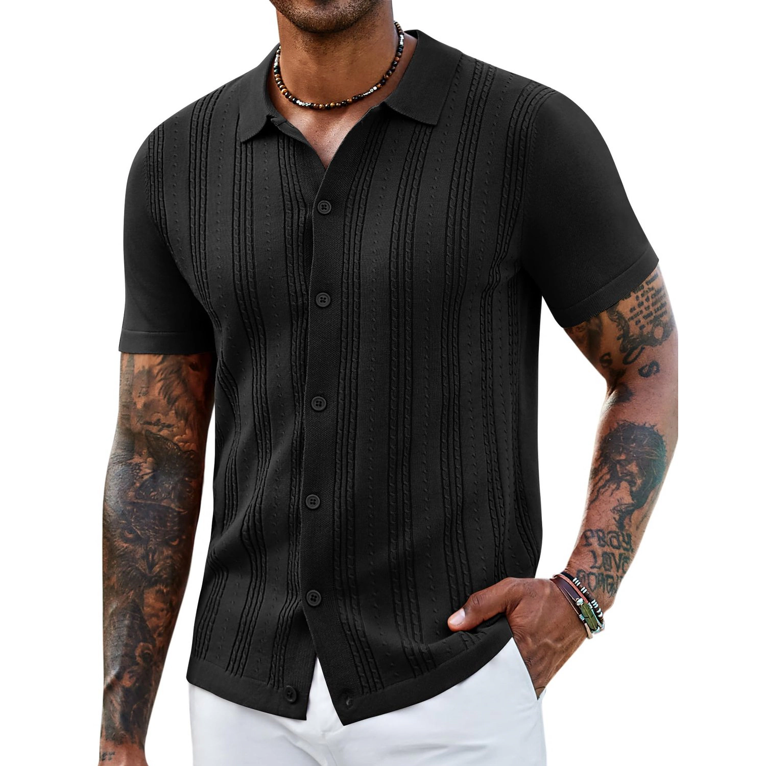 COOFANDY Mens  Casual Short Sleeve Polo Shirts Button Down Textured Tops