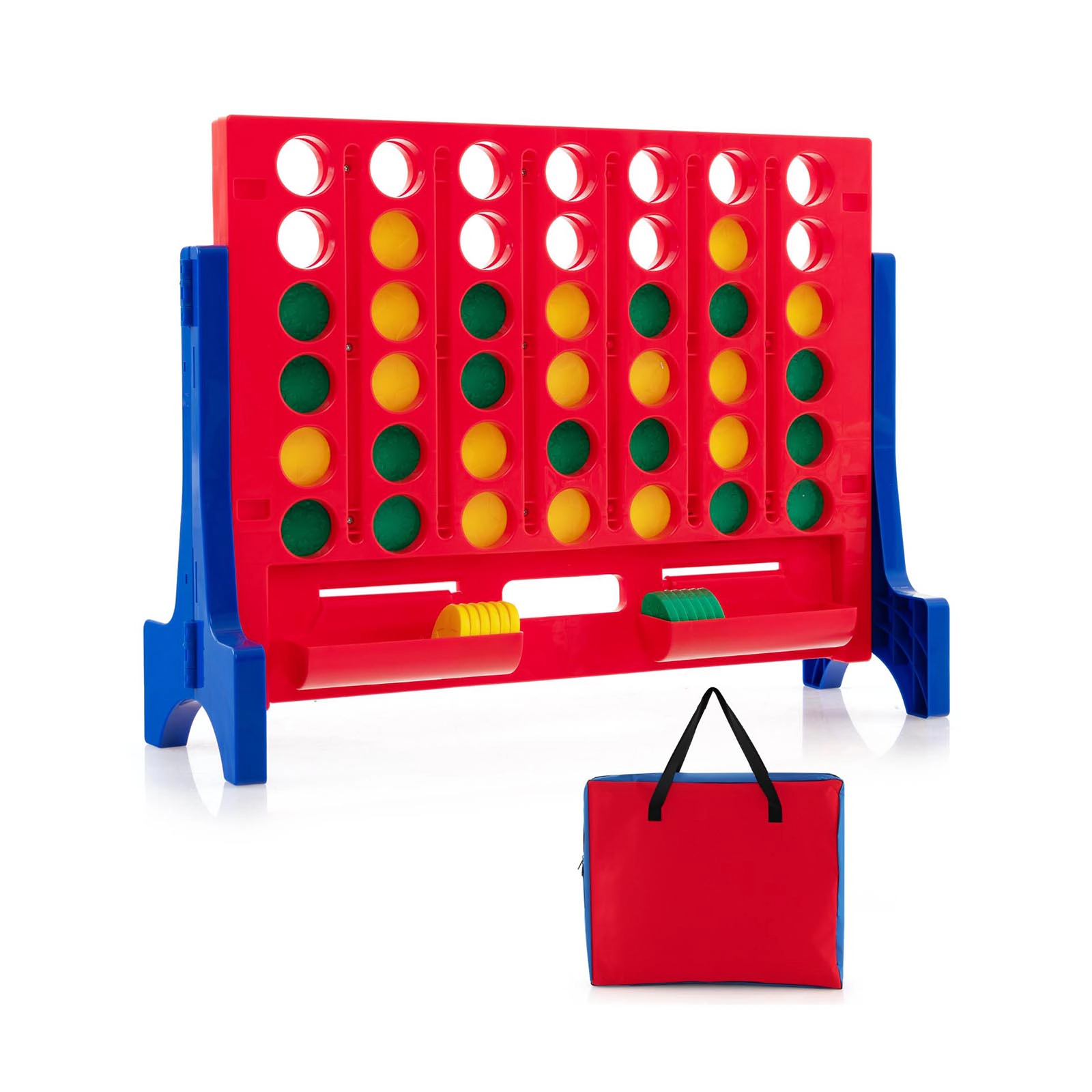 Hivvago Jumbo 4-to-Score Connect Game Set with Carrying Bag and 42 Coins-Orange