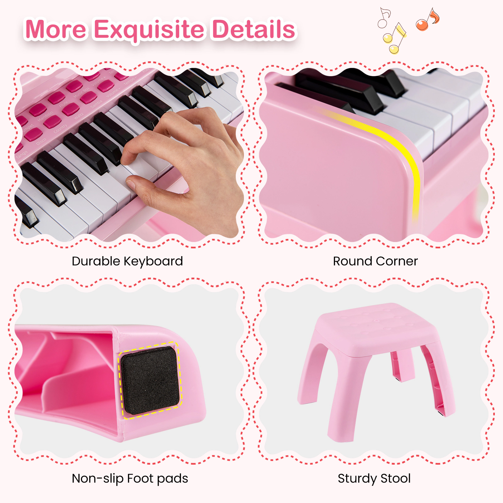 SUGIFT Kids Pink 37-Key Toy Piano Keyboard with Microphone and Stool 15.8-in W 8.9-in D 23.5-in H Ages 3+